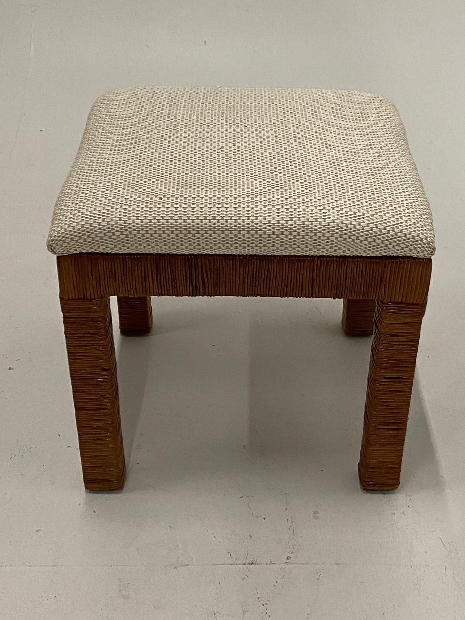 Organic Modern Stylish Pair of Newly Upholstered Woven Wicker Benches For Sale