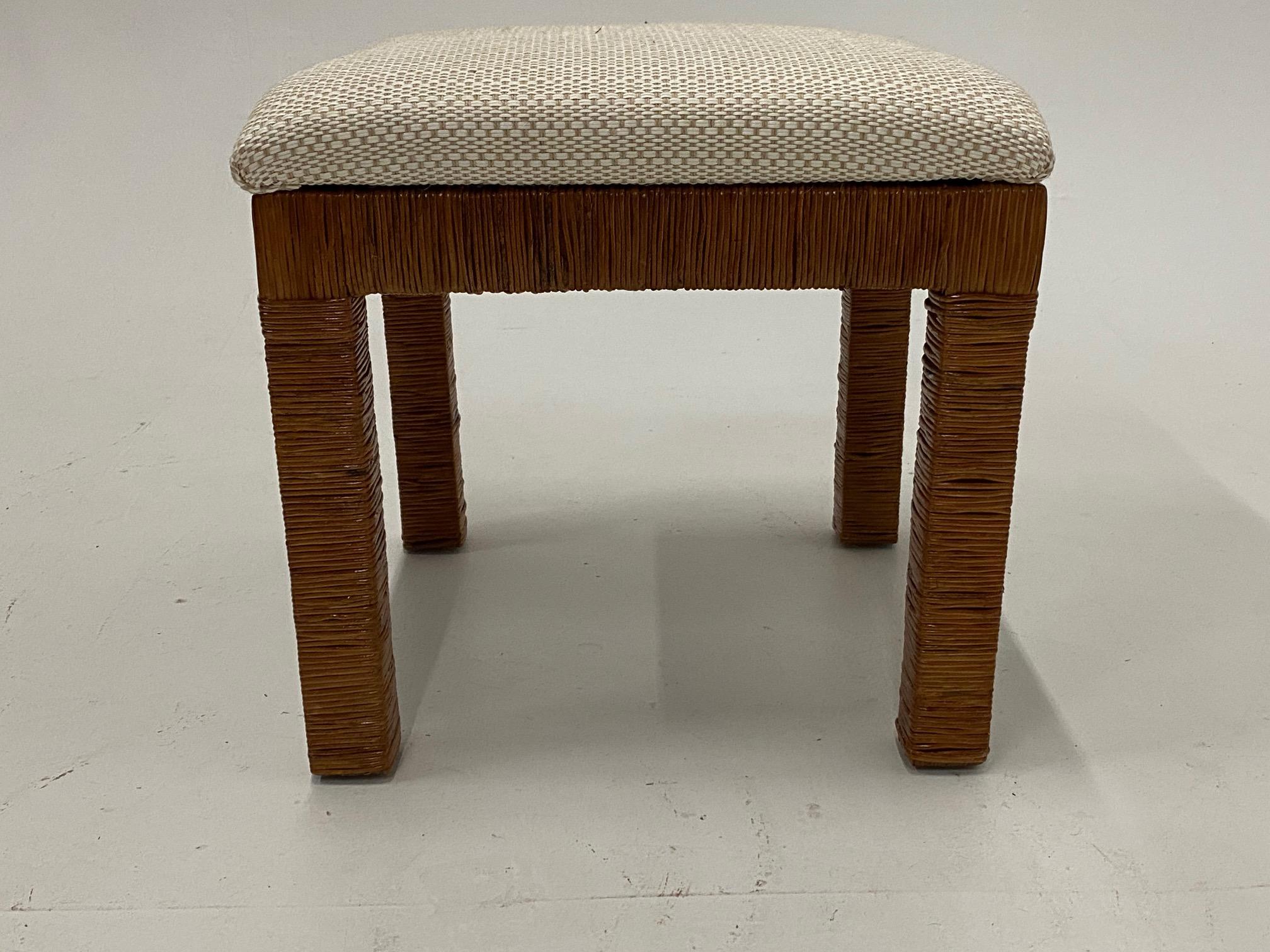 Upholstery Stylish Pair of Newly Upholstered Woven Wicker Benches For Sale