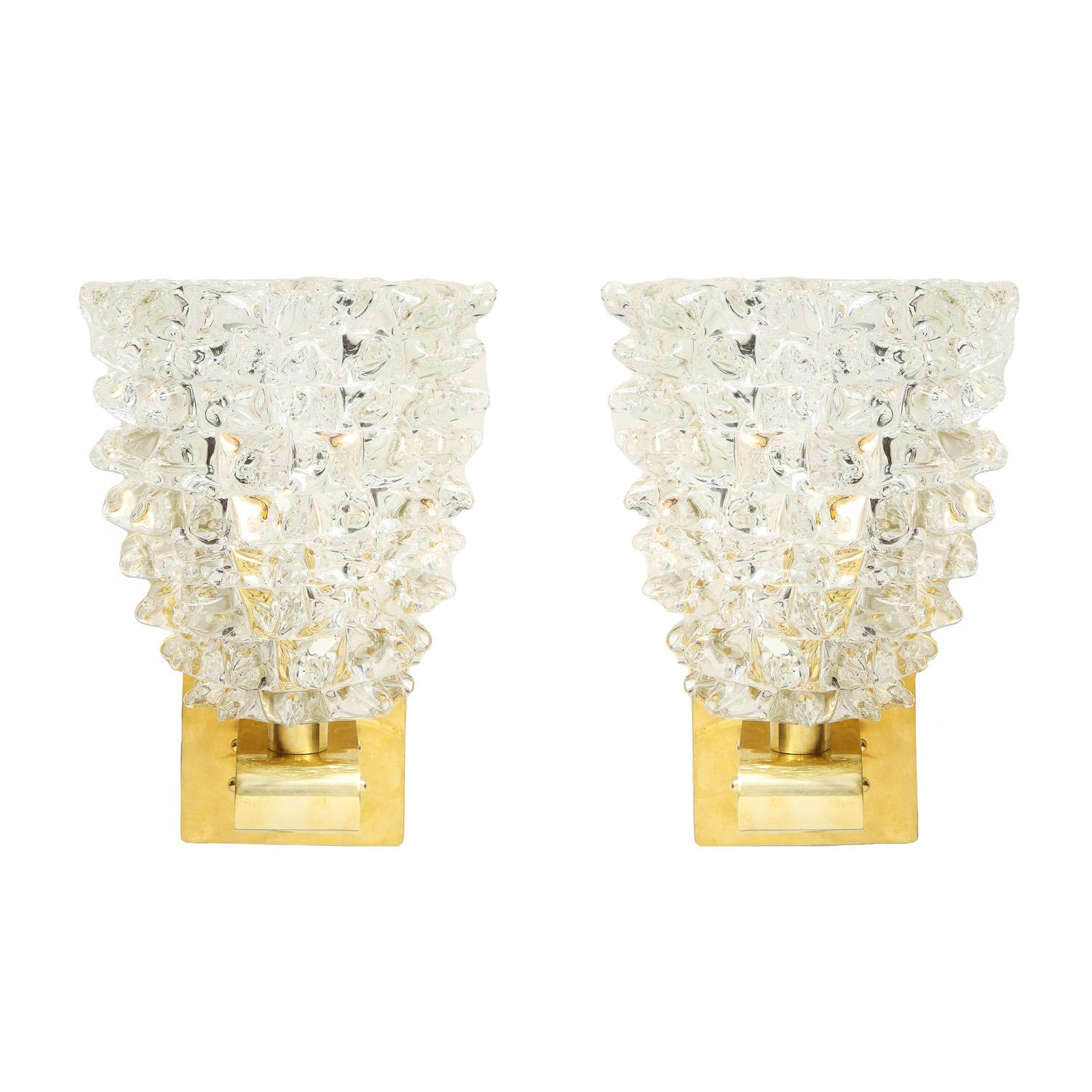 Pair of Murano clear glass and brass spiked, 