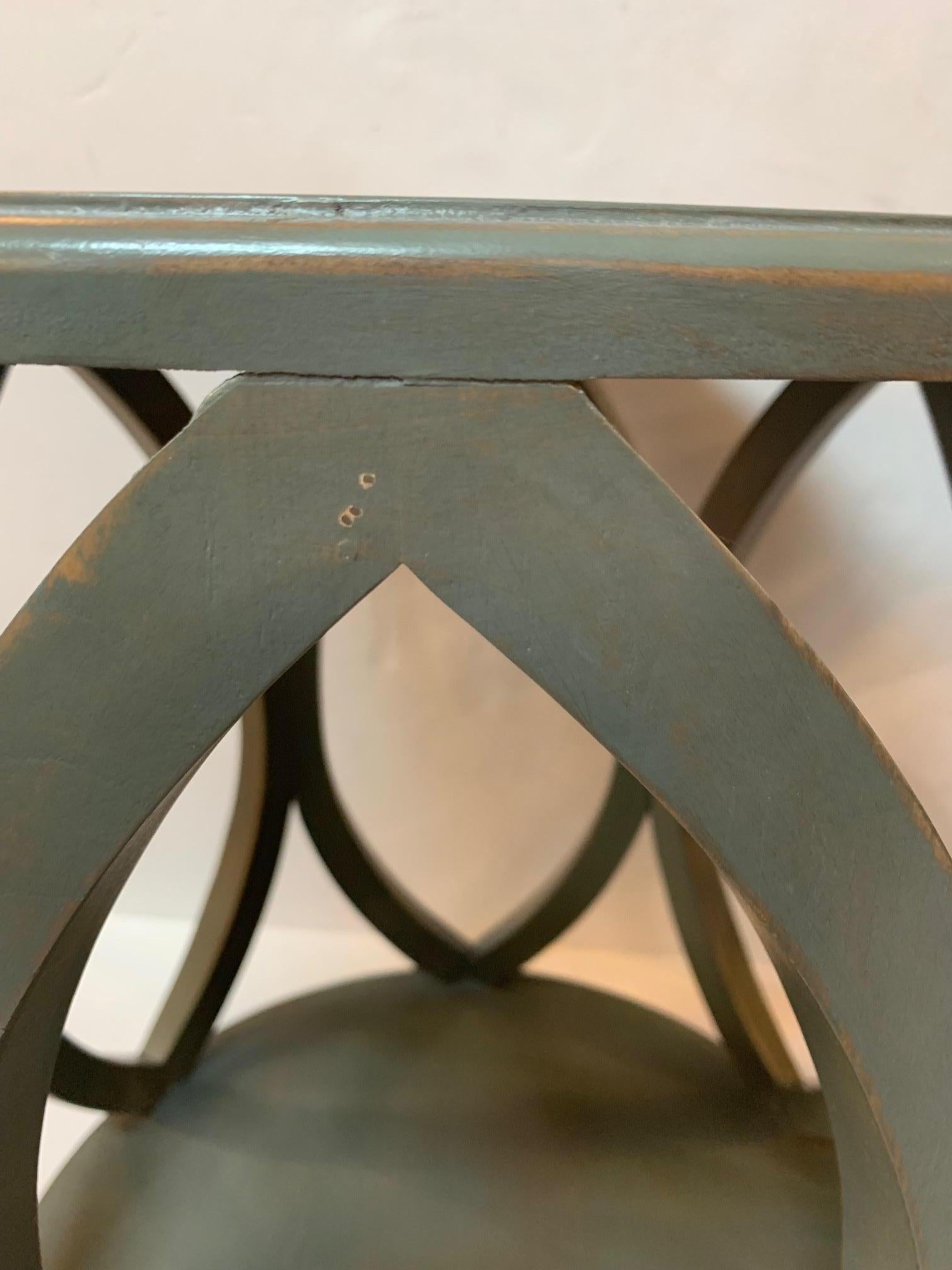 Late 20th Century Stylish Pair of Round Slate Gray Blue Painted End or Side Tables