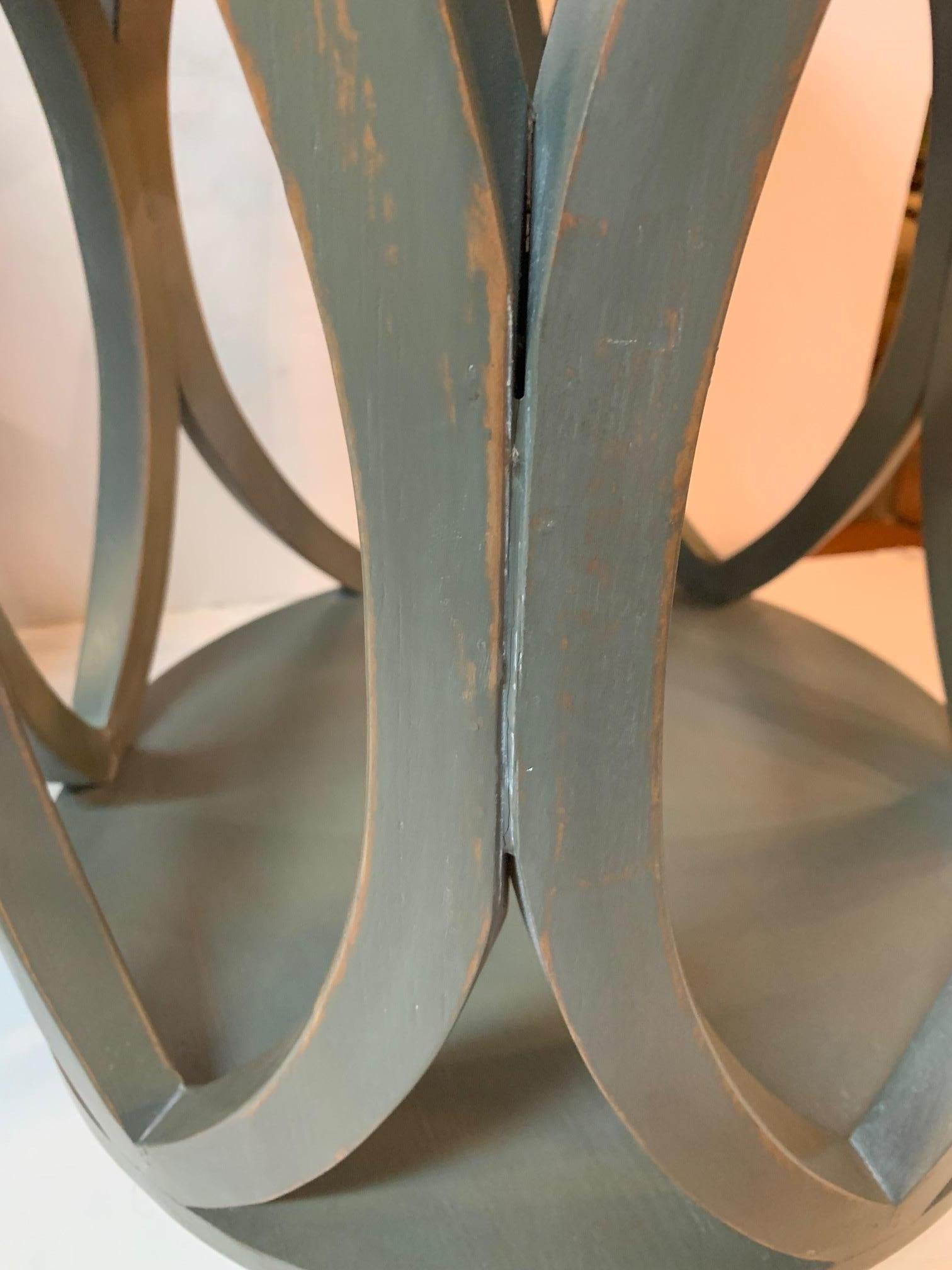 Stylish Pair of Round Slate Gray Blue Painted End or Side Tables 1