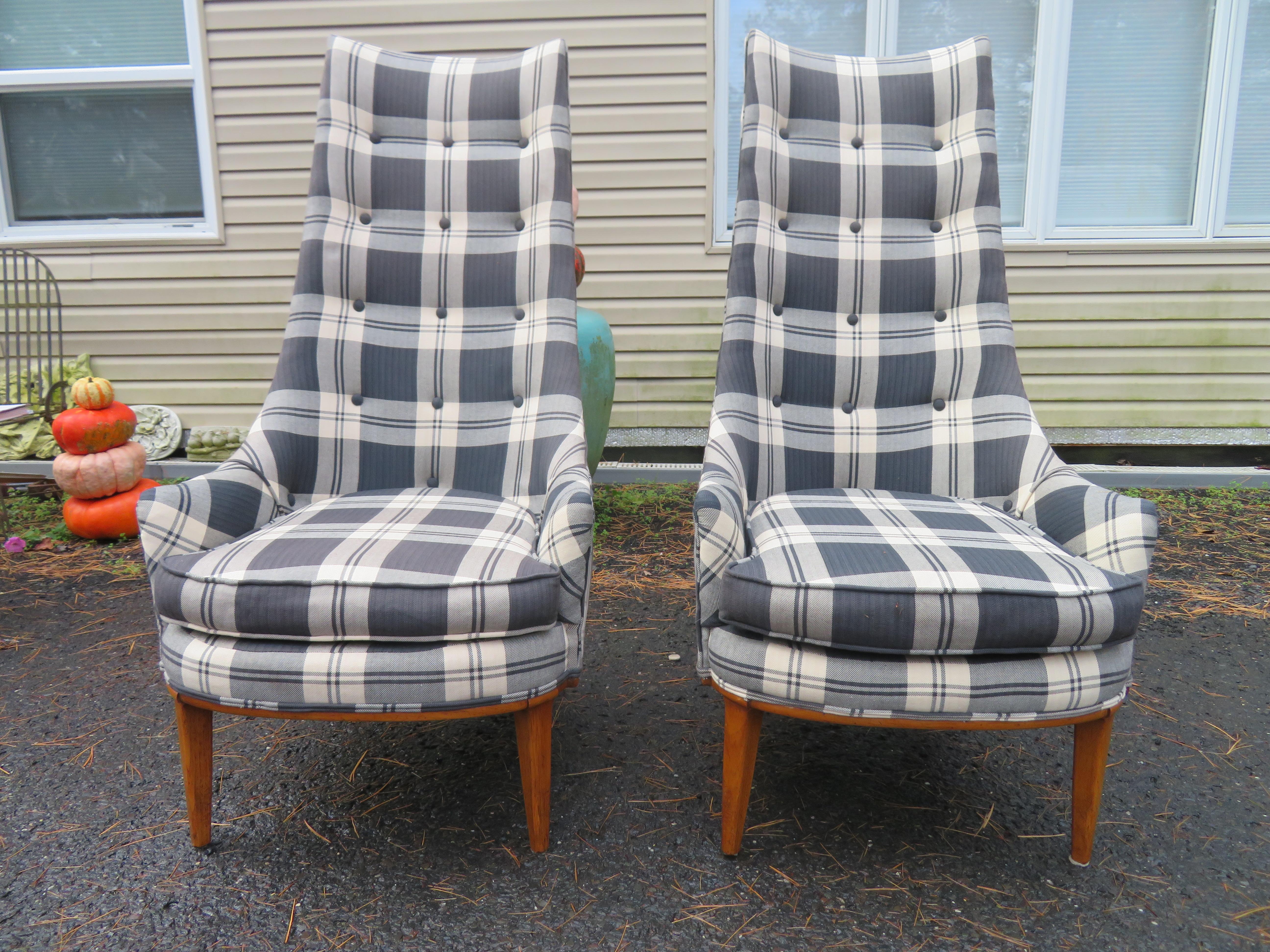 Stylish Pair of Tall Back Tomlinson Sophisticate Lounge Chairs Mid-Century 5