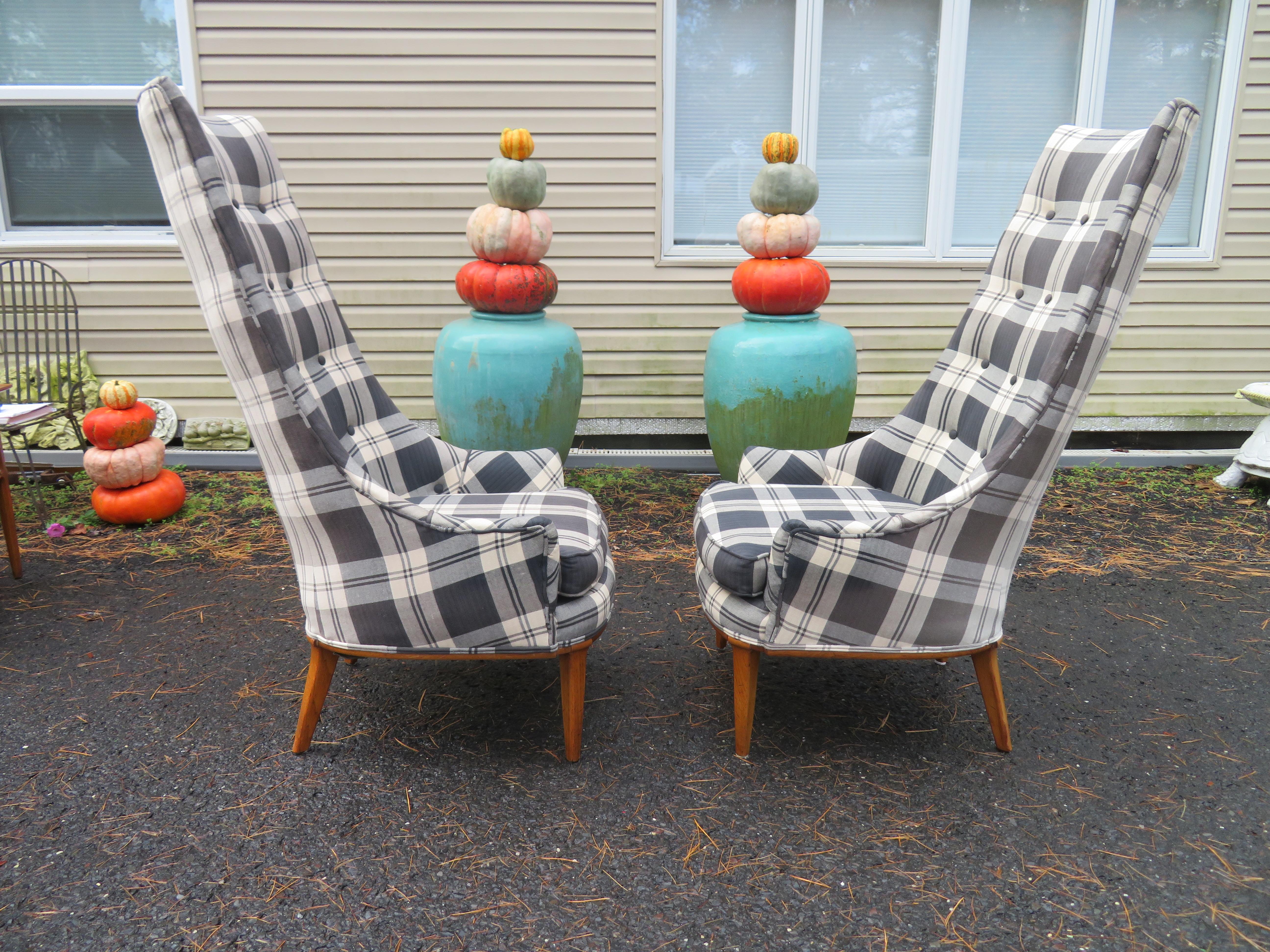 Mid-Century Modern Stylish Pair of Tall Back Tomlinson Sophisticate Lounge Chairs Mid-Century
