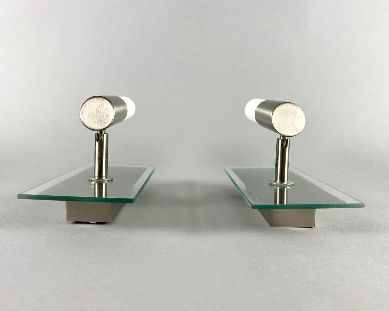 20th Century Stylish Pair of Wall Sconces with Glass and Metal Fittings  Vintage Set 2 For Sale