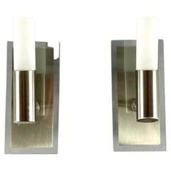 Stylish Pair of Wall Sconces with Glass and Metal Fittings  Vintage Set 2