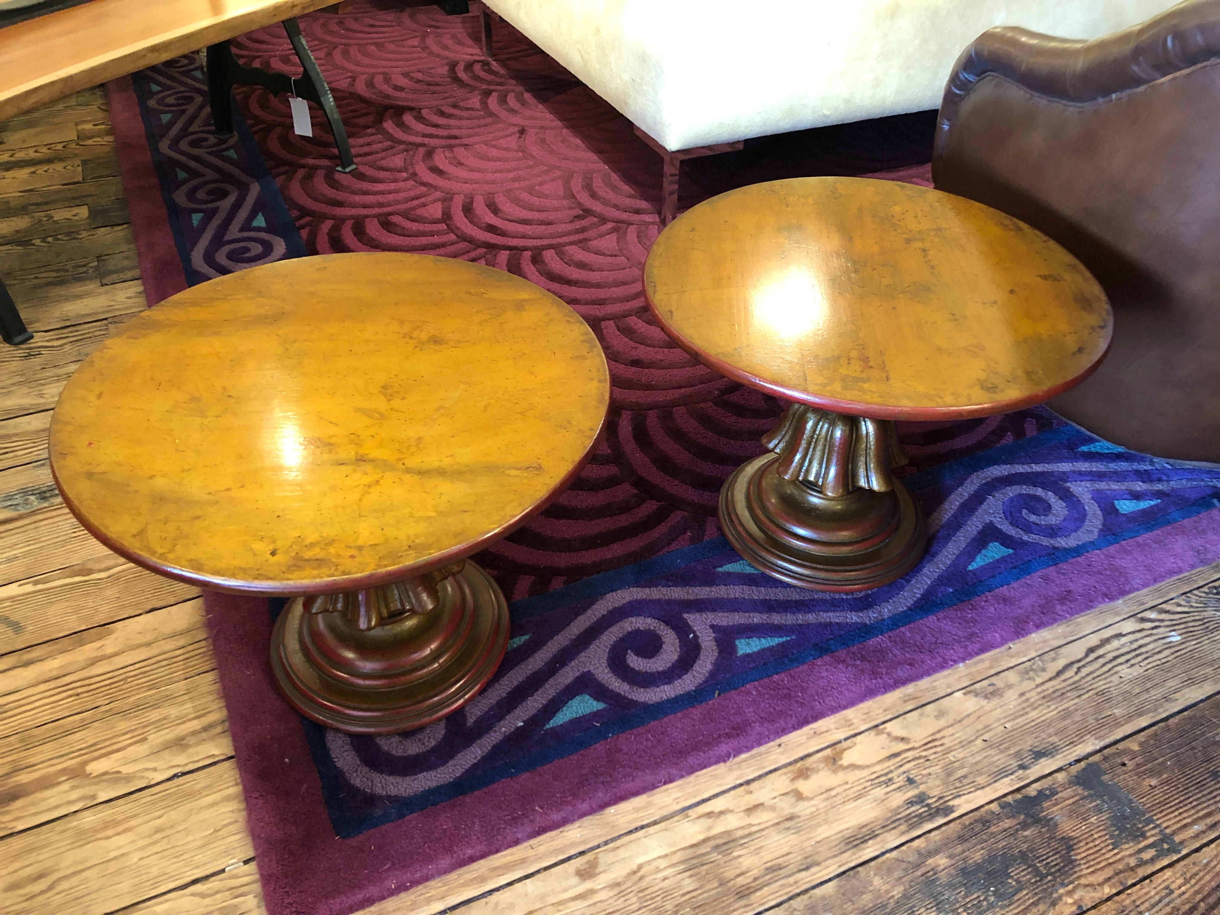 Late 20th Century Stylish Pair of Warmly Gilded Round End Tables