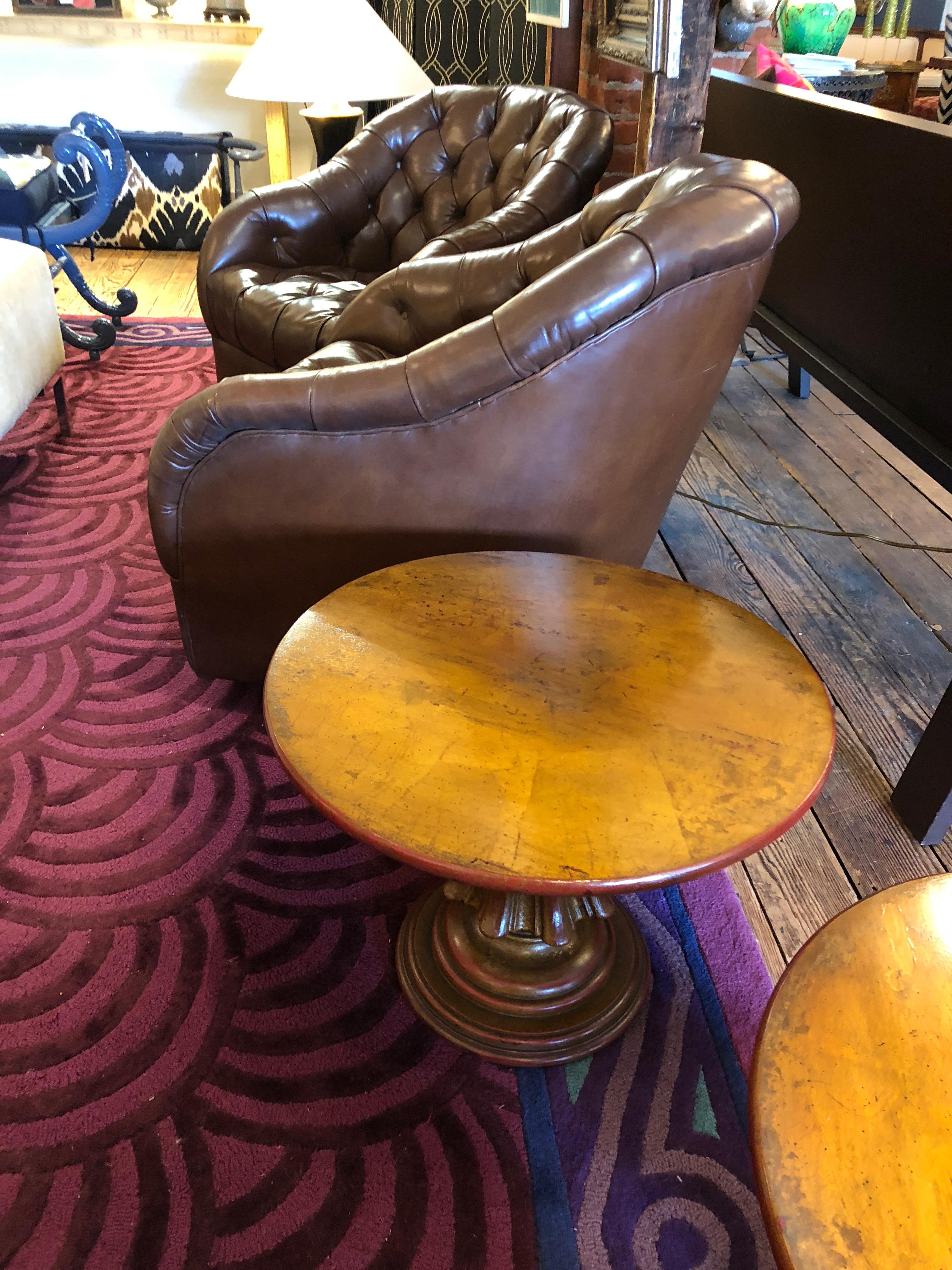 Stylish Pair of Warmly Gilded Round End Tables 2