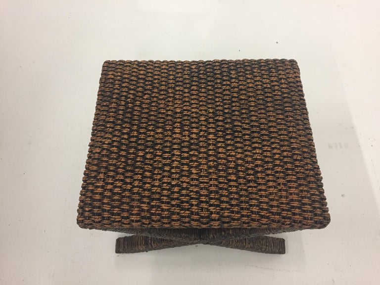 Stylish Pair of Water Hyacinth Raffia Classic X-Style Benches at 1stDibs