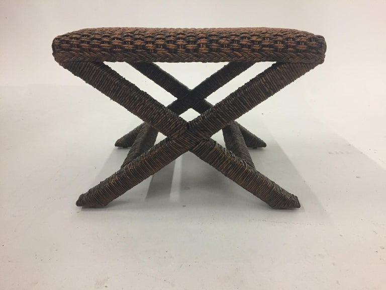 Stylish Pair of Water Hyacinth Raffia Classic X-Style Benches at 1stDibs