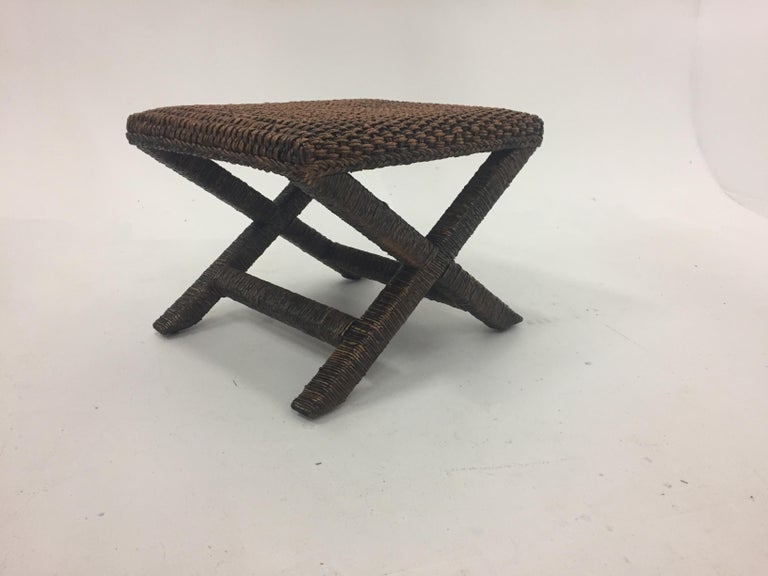 Stylish Pair of Water Hyacinth Raffia Classic X-Style Benches at 1stDibs