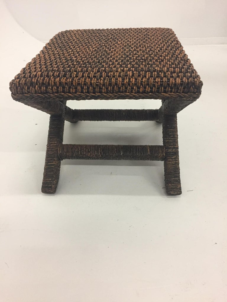 Stylish Pair of Water Hyacinth Raffia Classic X-Style Benches at 1stDibs