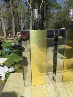 Stylish Pair Paul Evans Style Cityscape Chrome Brass Lamps Mid-Century Modern