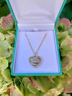 Stylish Pave Diamond Zebra Stripe Heart Pendant Two-Tone Yellow Gold with Chain