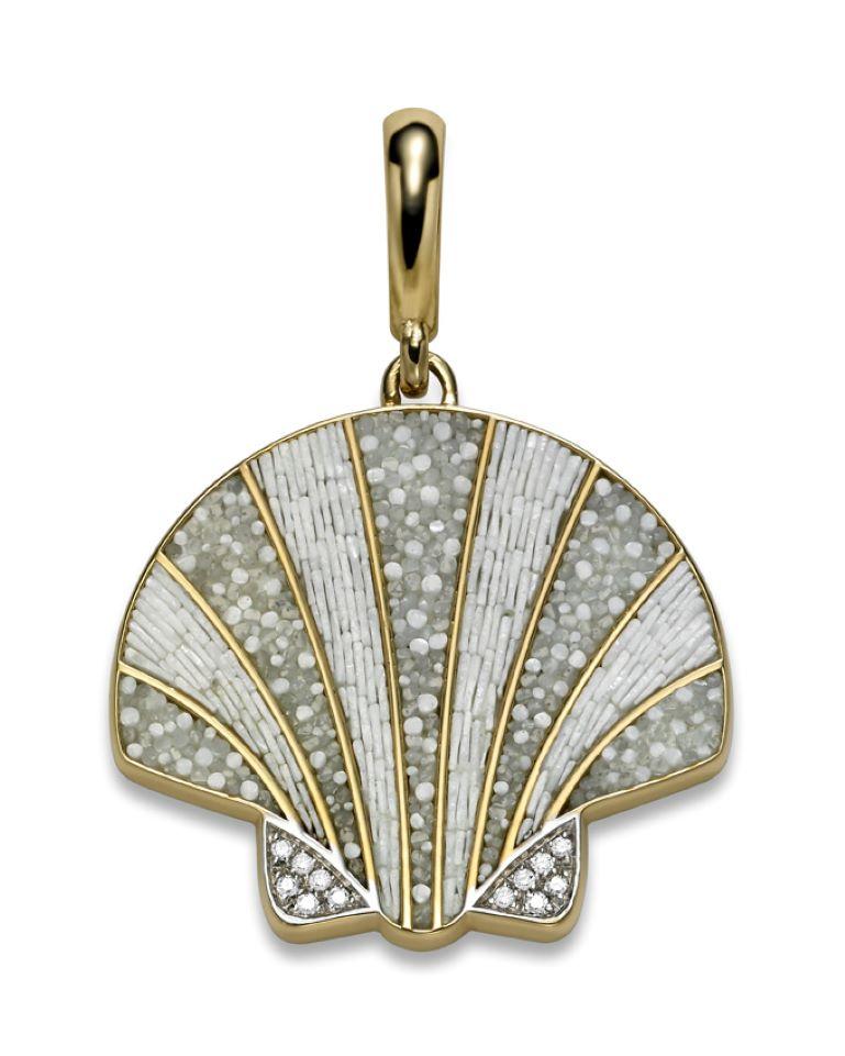 Modern Stylish Pendant Charm Yellow Gold White Diamonds Micro Mosaic Designed by Fuksas For Sale