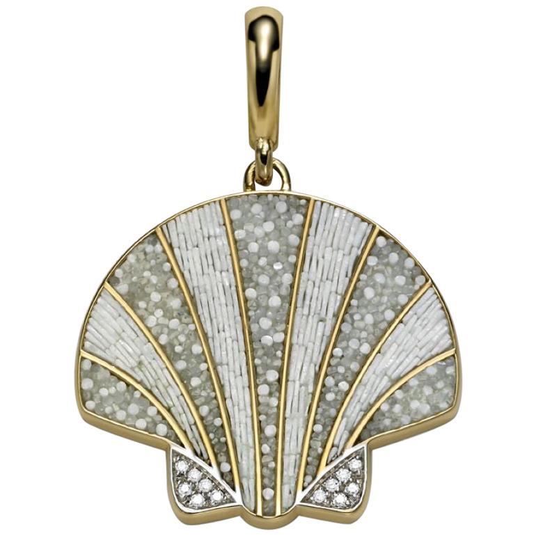 Stylish Pendant Charm Yellow Gold White Diamonds Micro Mosaic Designed by Fuksas