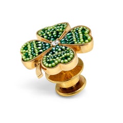 Stylish Pin Jacket Yellow Gold White Diamond Hand Decorated with Micromosaic