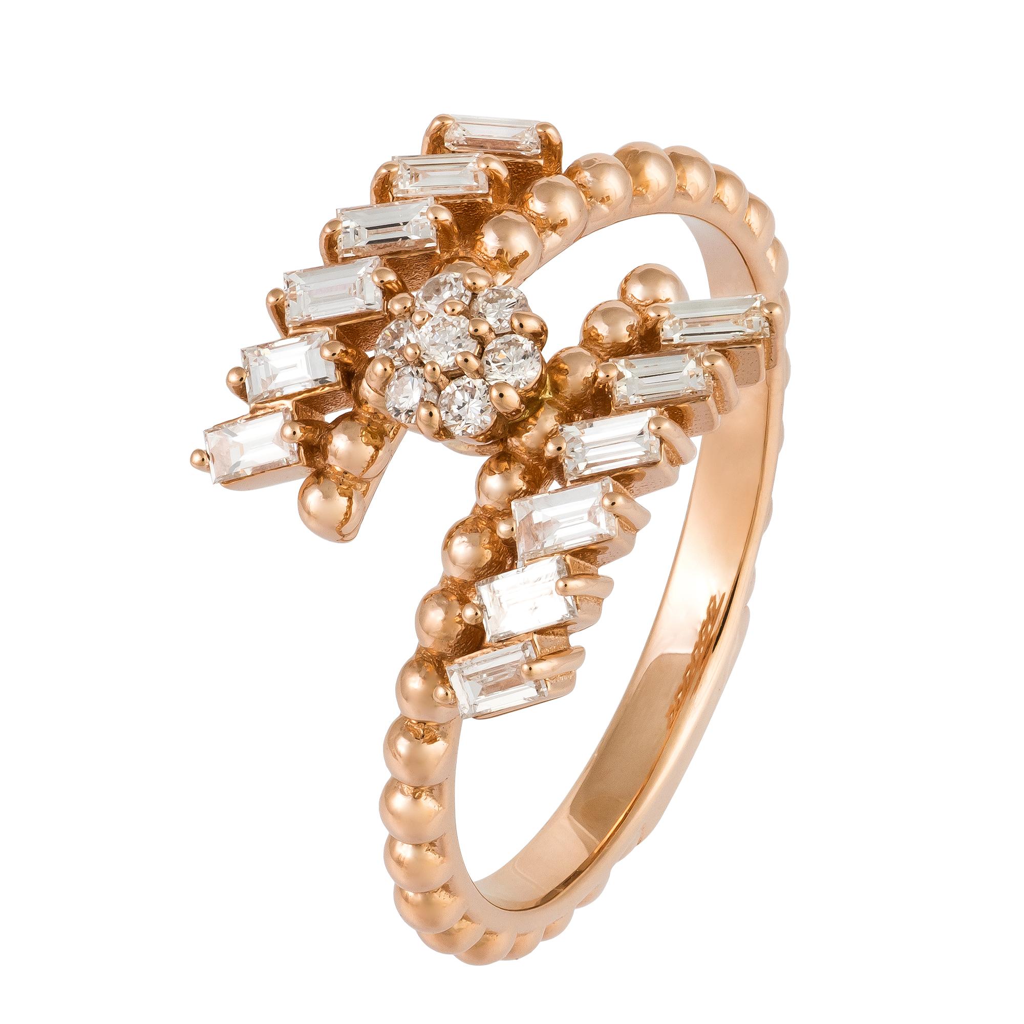 For Sale:  Stylish Pink 18K Gold White Diamond Ring for Her 2