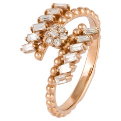 Stylish Pink 18K Gold White Diamond Ring for Her
