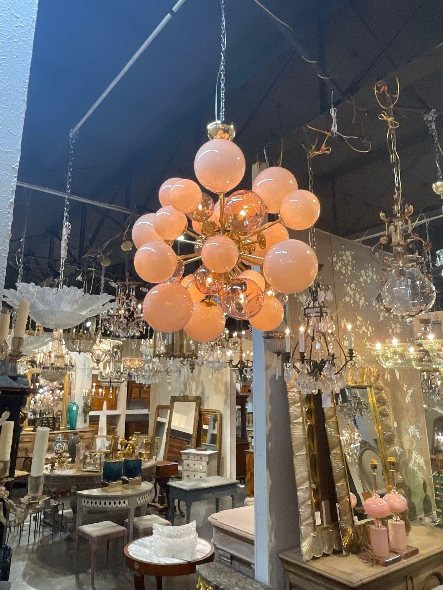 Italian Stylish Pink Cloud Murano Glass Chandelier For Sale