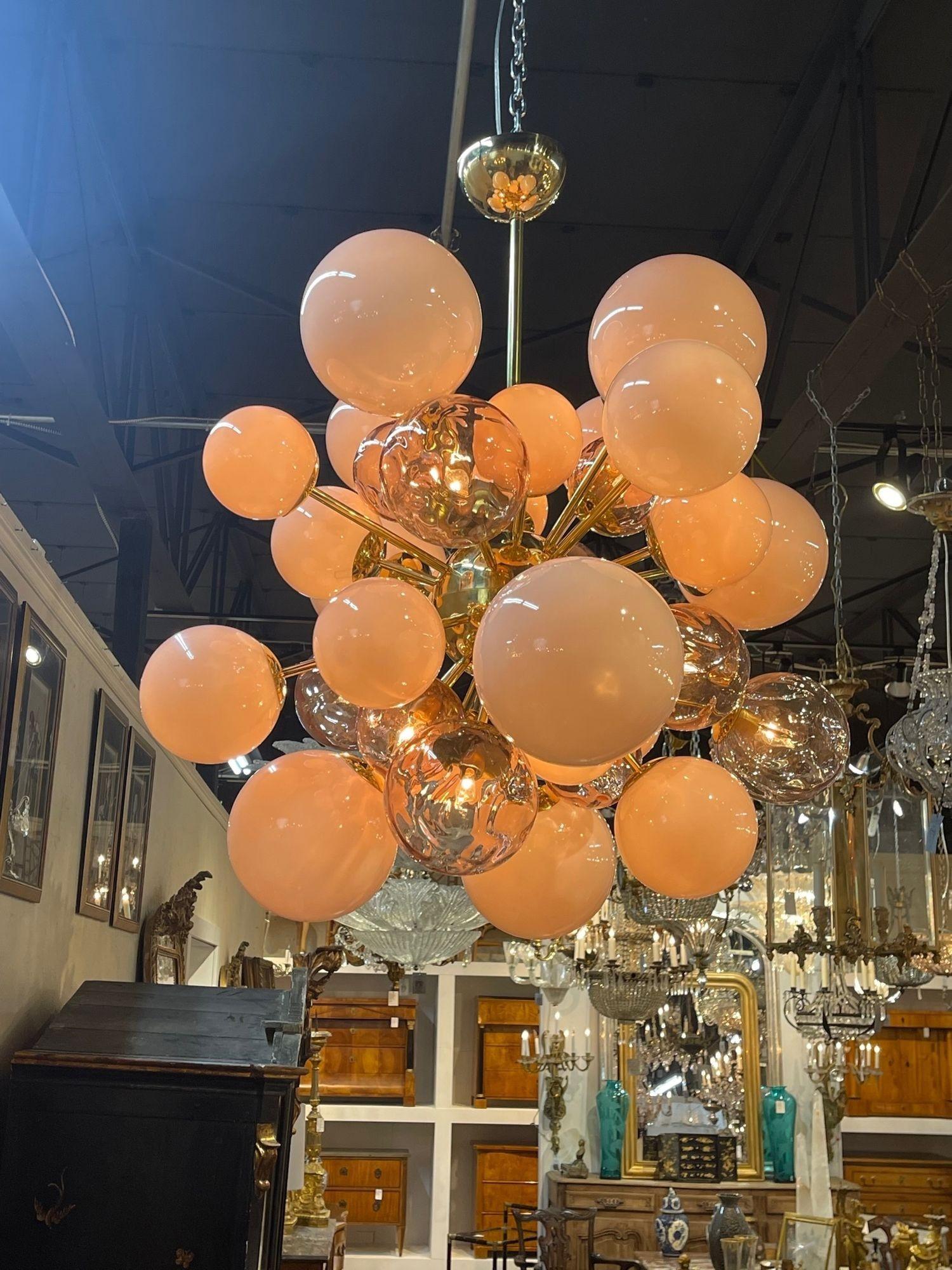 Brass Stylish Pink Cloud Murano Glass Chandelier For Sale