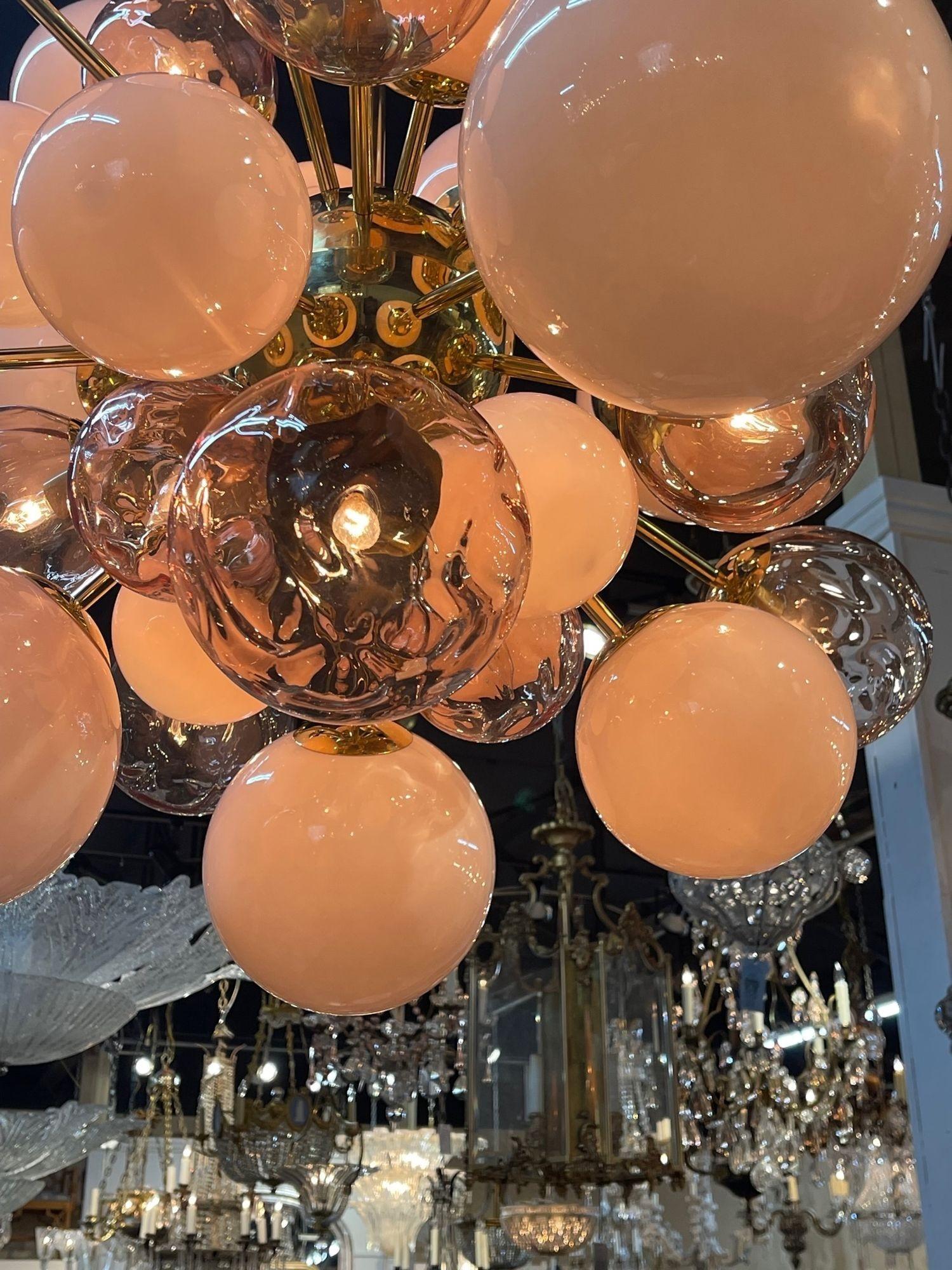 Stylish Pink Cloud Murano Glass Chandelier For Sale 1