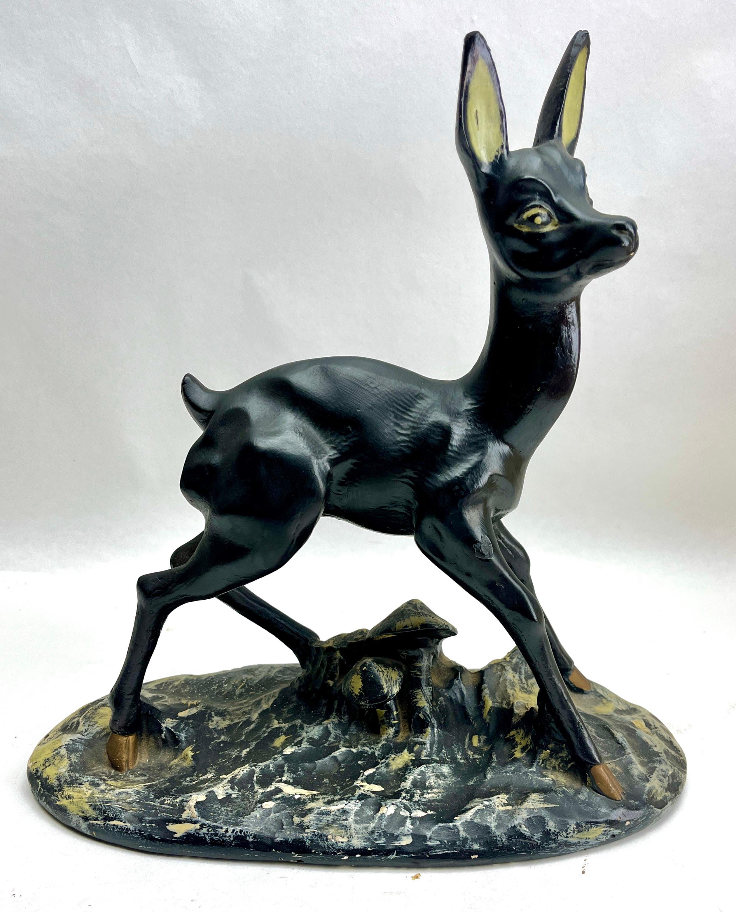 Stylish Plaster Handpainted Bambi Sculpture, Signed: Depose No 98 J.B For Sale 5