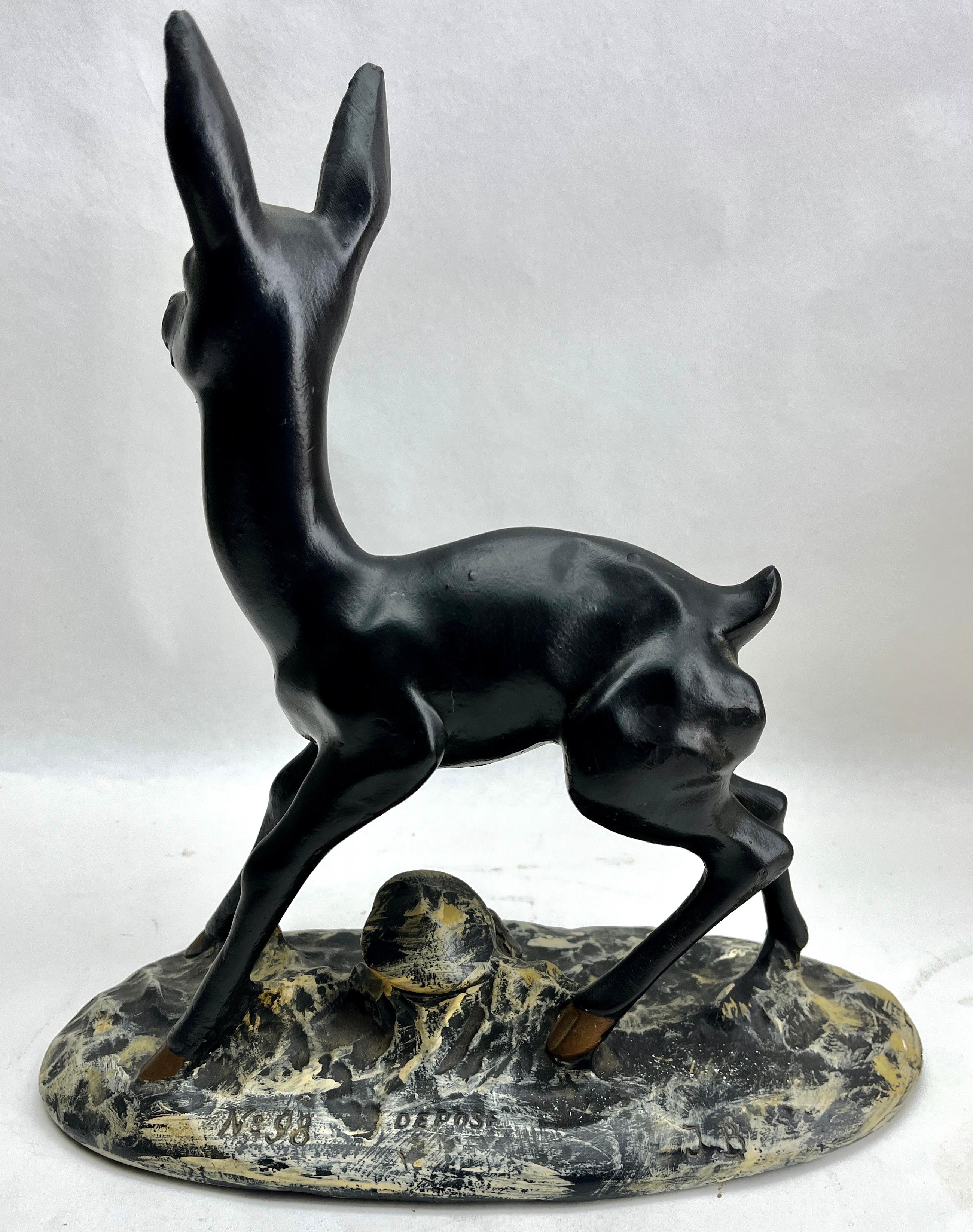 Signed: Depose No 98 J.B

This stylish Bambi sculpture dates to the late 1930s and was Fabricated in France.
The piece is in excellent condition and a real beauty!

Available other Art Nouveau, Art deco and Vintage pieces:

With Best Wishes