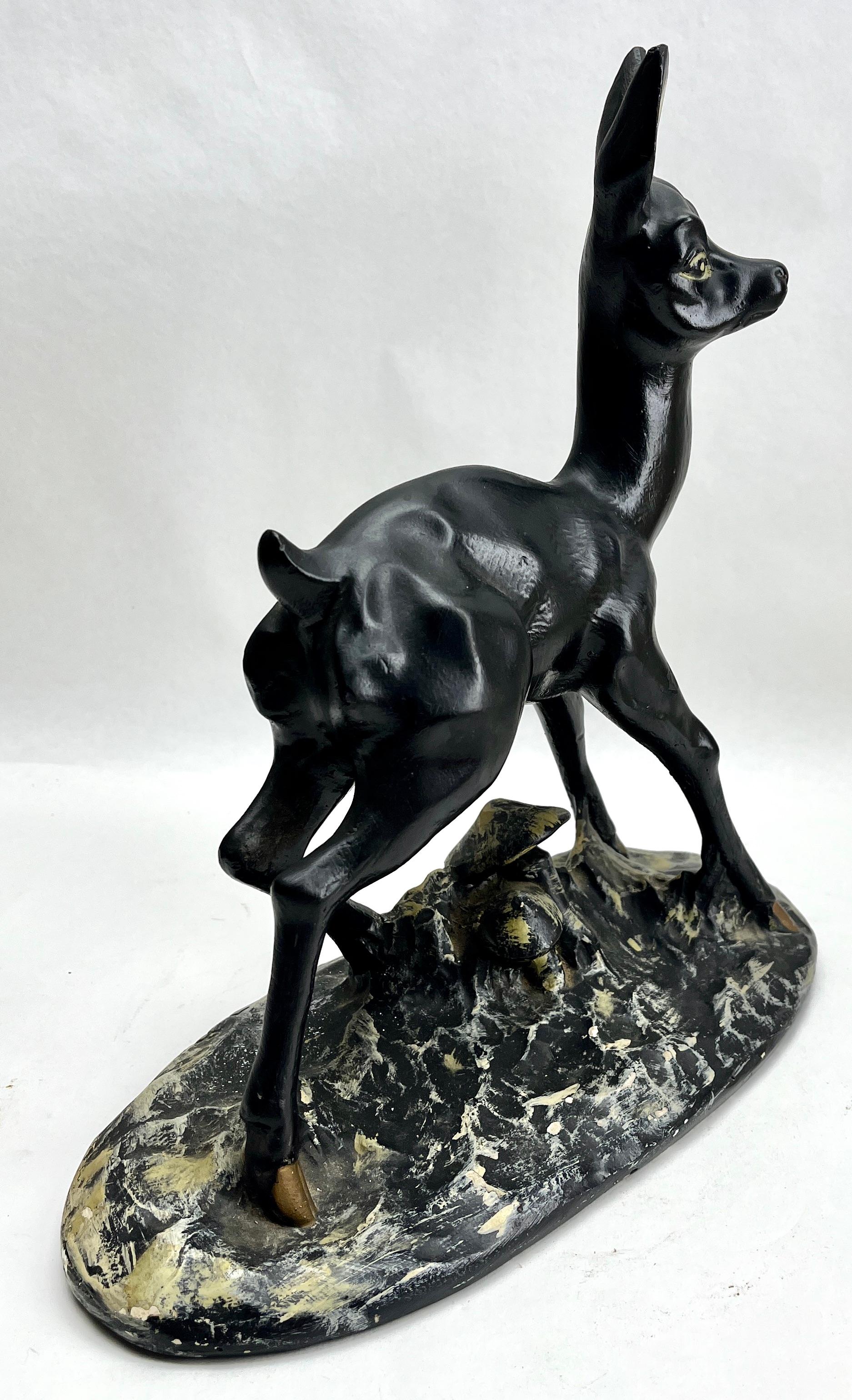Hand-Crafted Stylish Plaster Handpainted Bambi Sculpture, Signed: Depose No 98 J.B For Sale