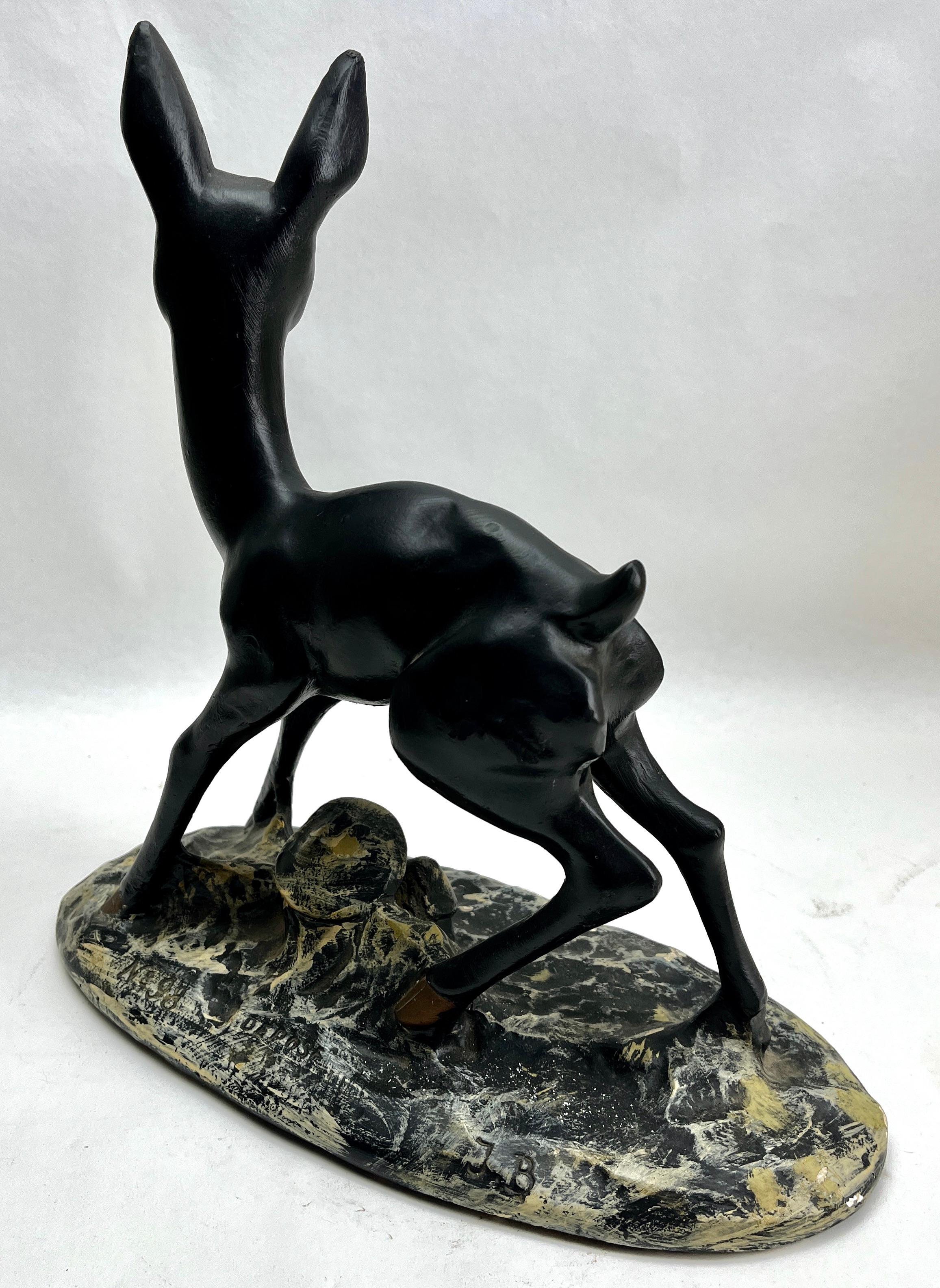 Stylish Plaster Handpainted Bambi Sculpture, Signed: Depose No 98 J.B In Good Condition For Sale In Verviers, BE