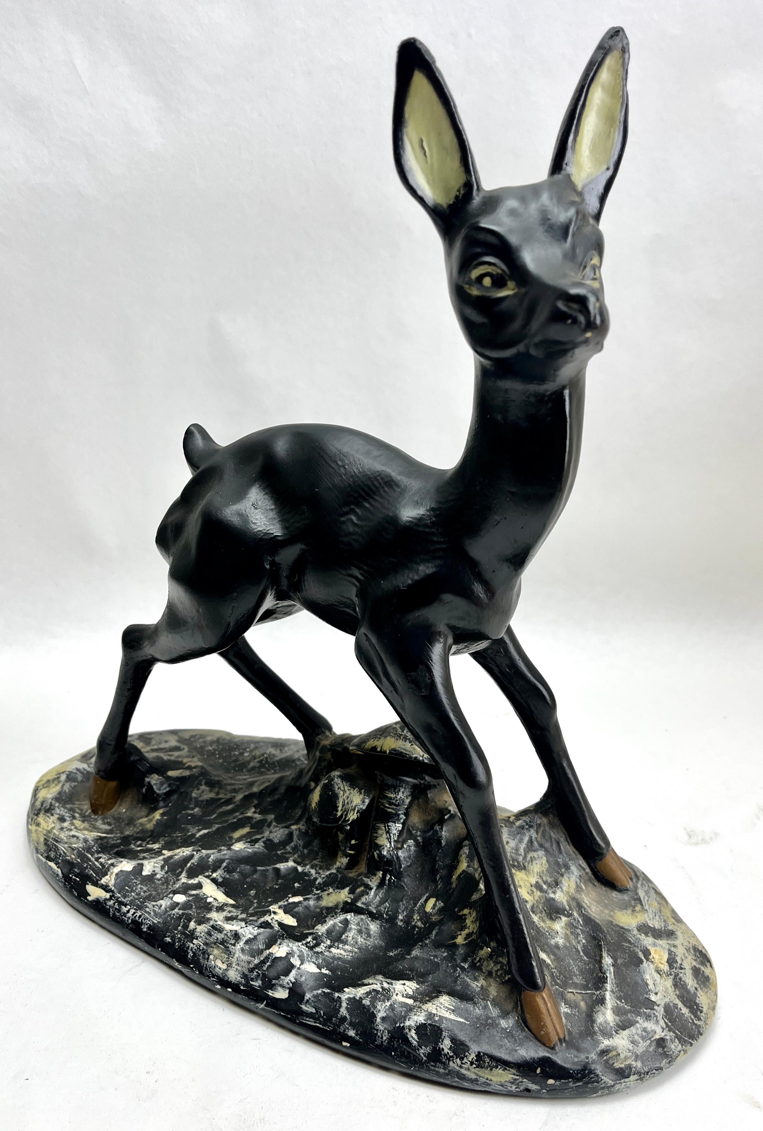 Mid-20th Century Stylish Plaster Handpainted Bambi Sculpture, Signed: Depose No 98 J.B For Sale