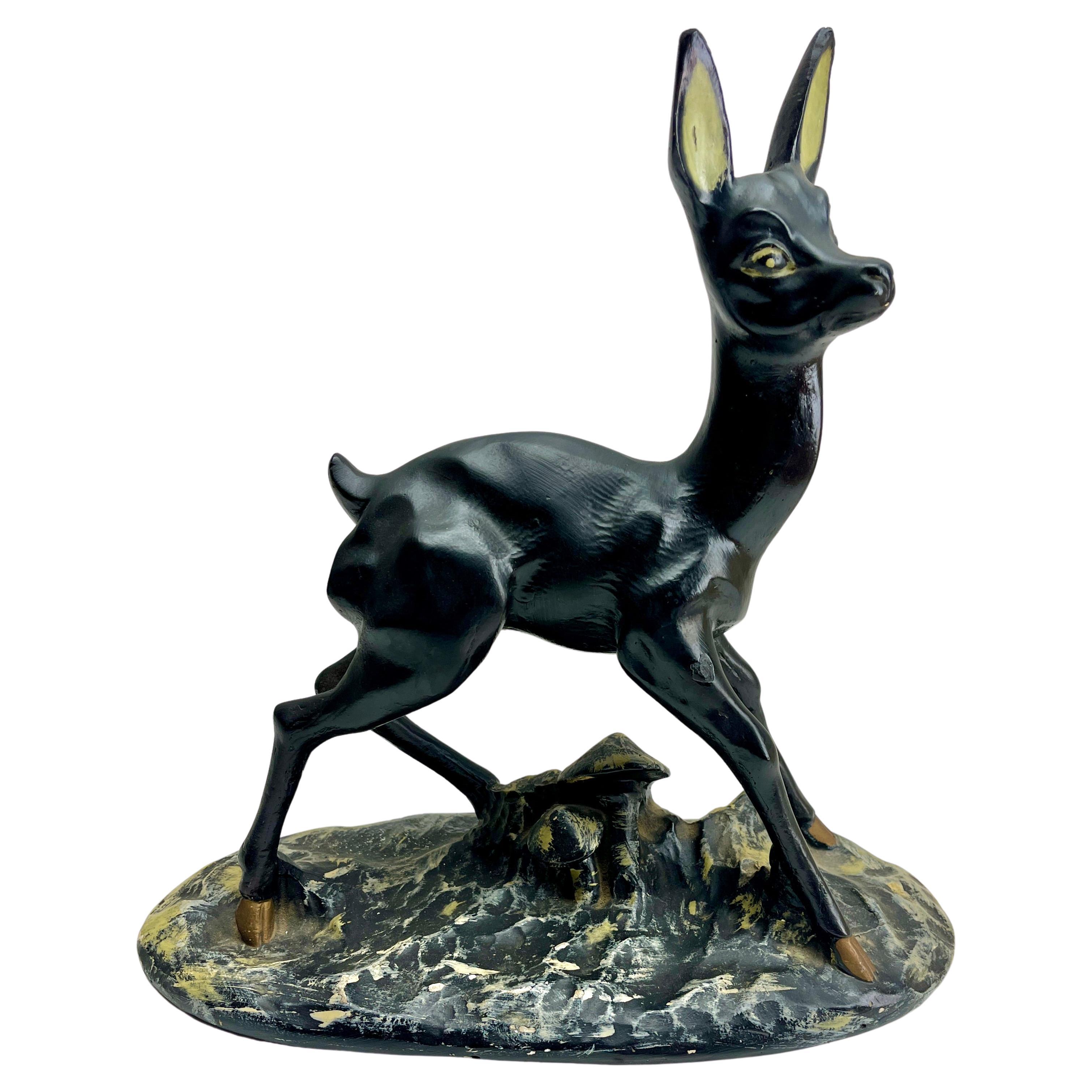 Stylish Plaster Handpainted Bambi Sculpture, Signed: Depose No 98 J.B For Sale