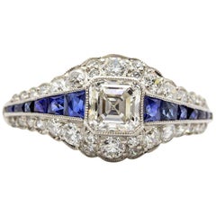 Stylish Platinum Diamond and Sapphire Ring