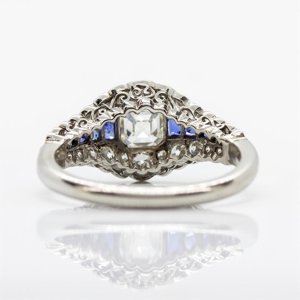Art Deco Stylish Platinum Diamonds and Sapphires Ring For Sale