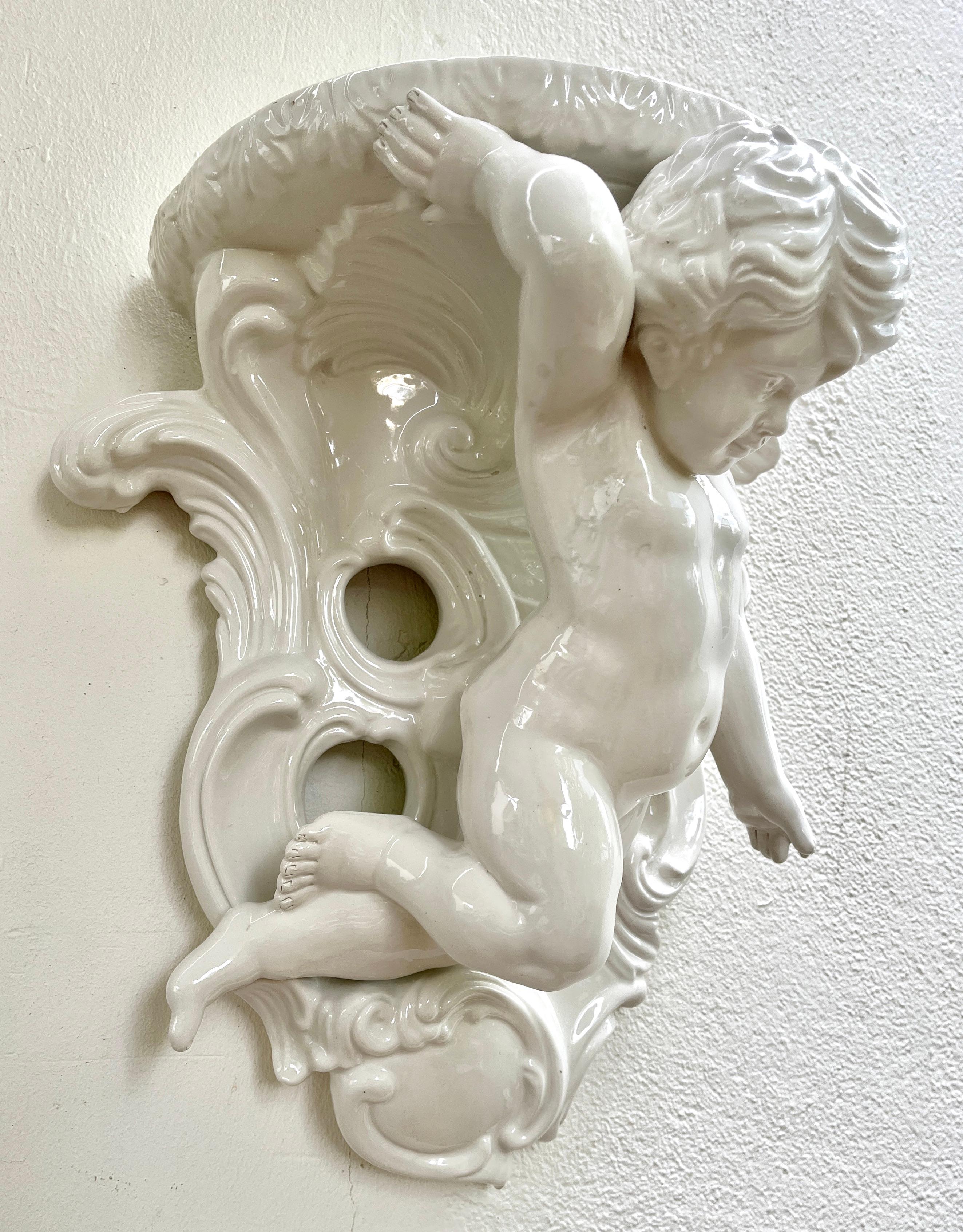 Italian Stylish Porcelain Glazed Wall Mount Sculpture, Italy,  1930s For Sale