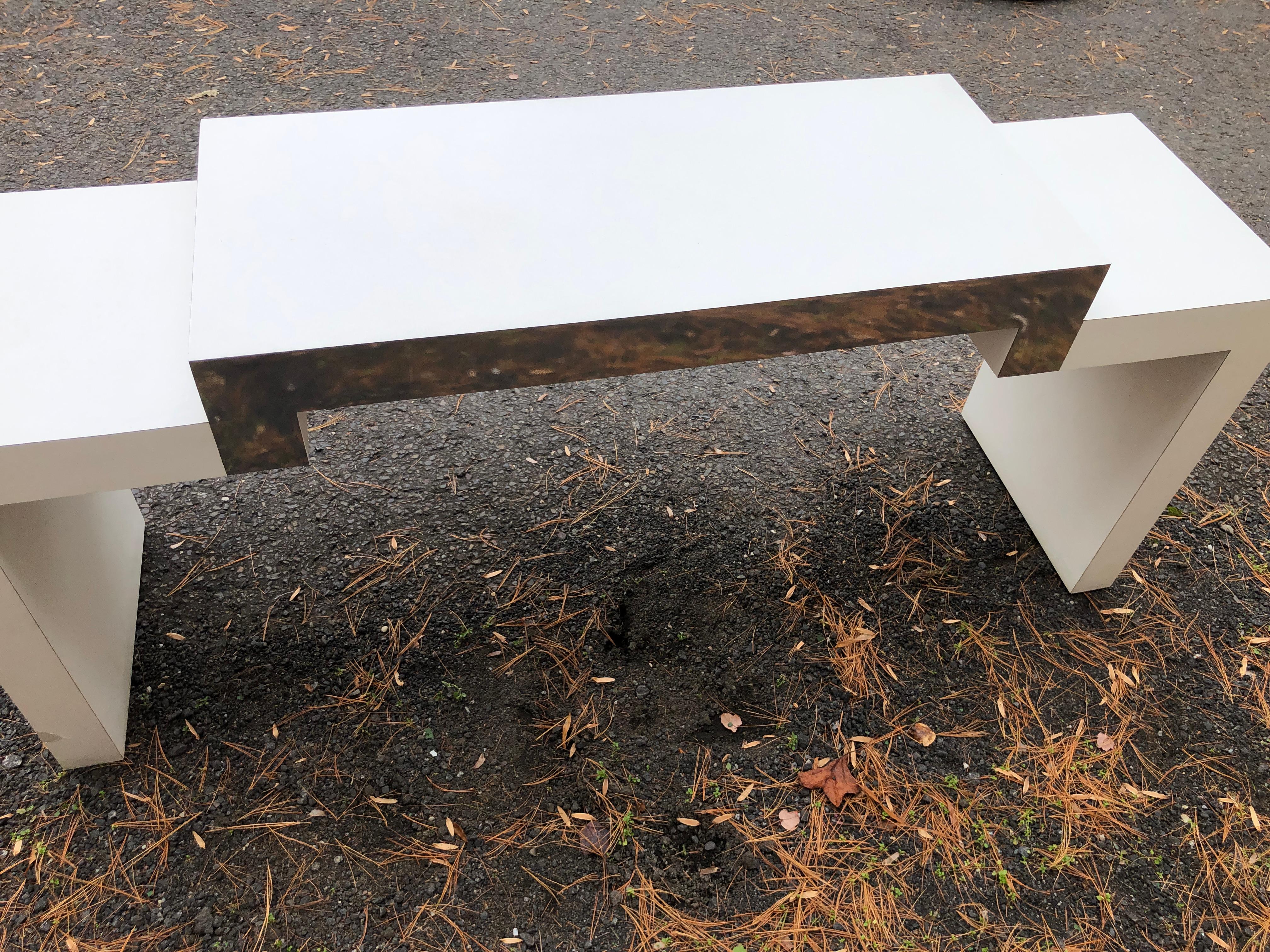 Stylish Postmodern Milo Baughman style Laminated Geometric Console Sofa Table  For Sale 3