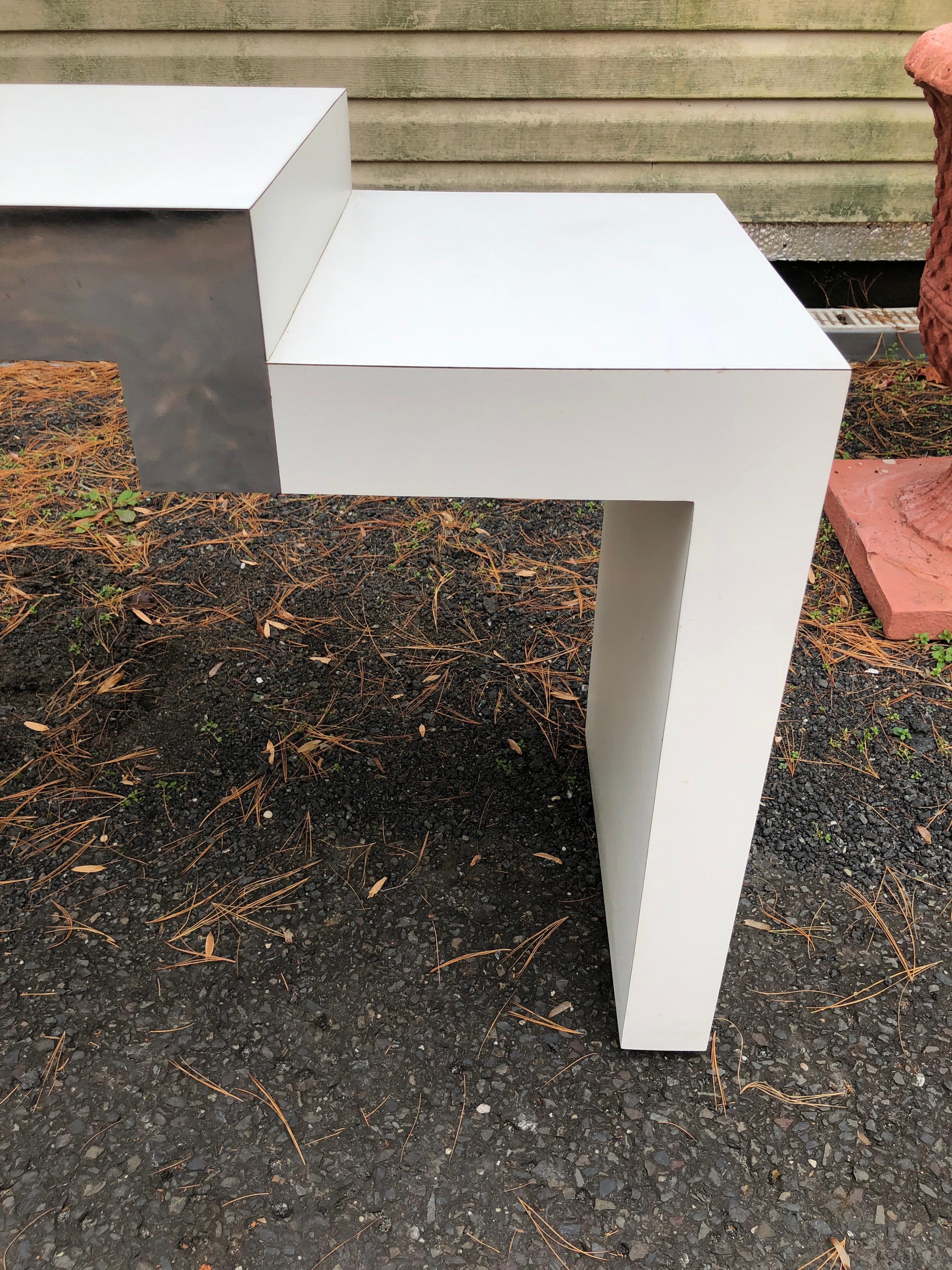 Stylish Postmodern Milo Baughman style Laminated Geometric Console Sofa Table  For Sale 2