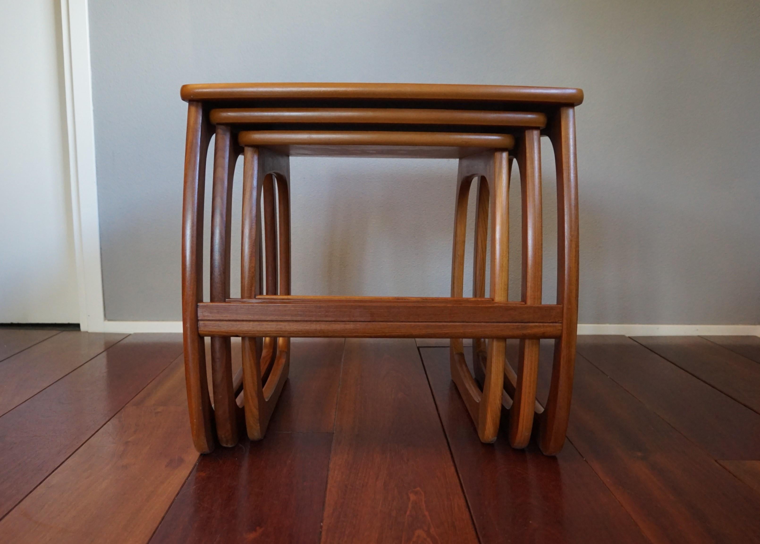 Stylish & Practical Mid-Century Modern Handmade Afrormosia Wood Nest of Tables For Sale 5