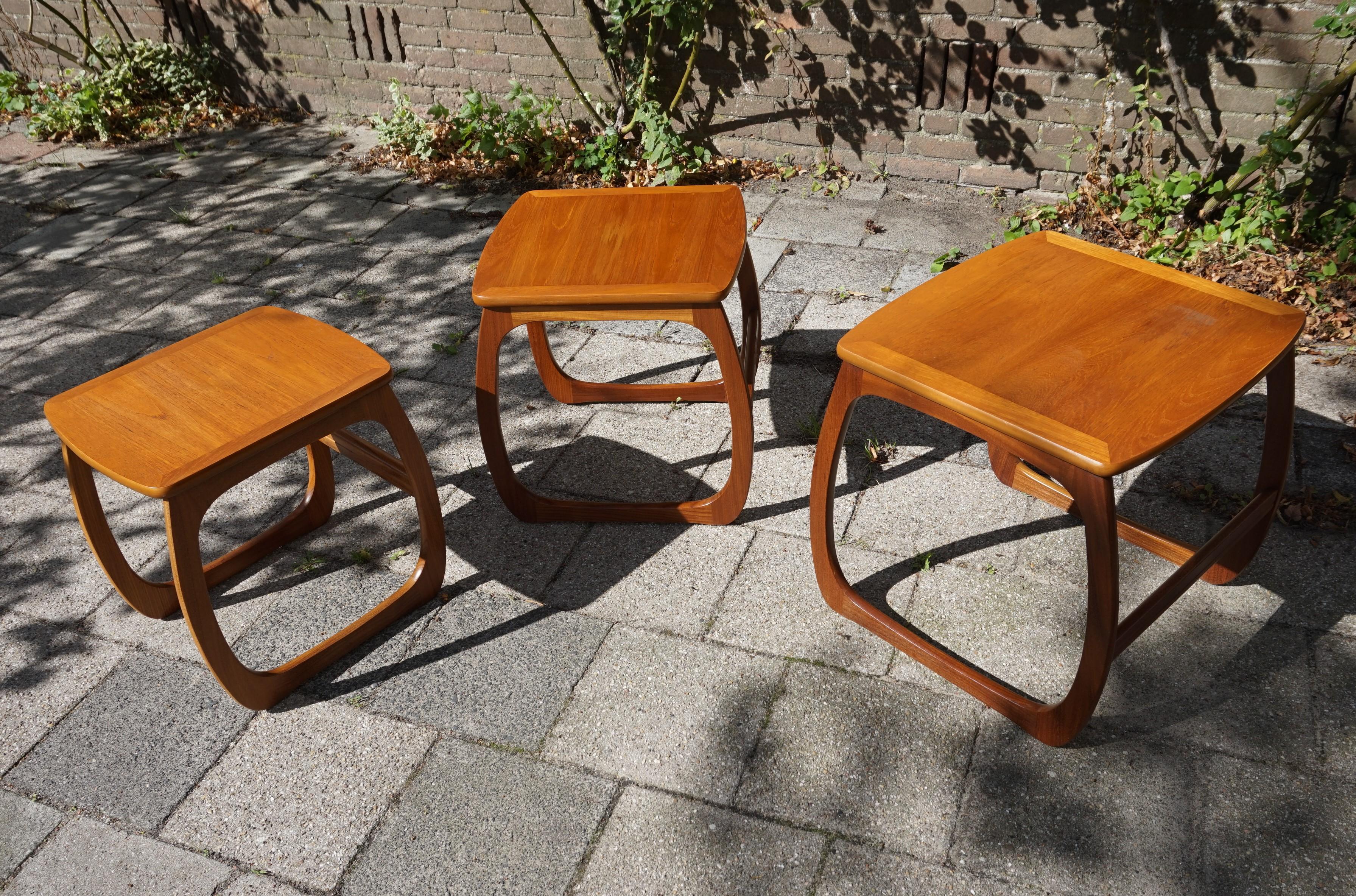 Stylish & Practical Mid-Century Modern Handmade Afrormosia Wood Nest of Tables For Sale 6
