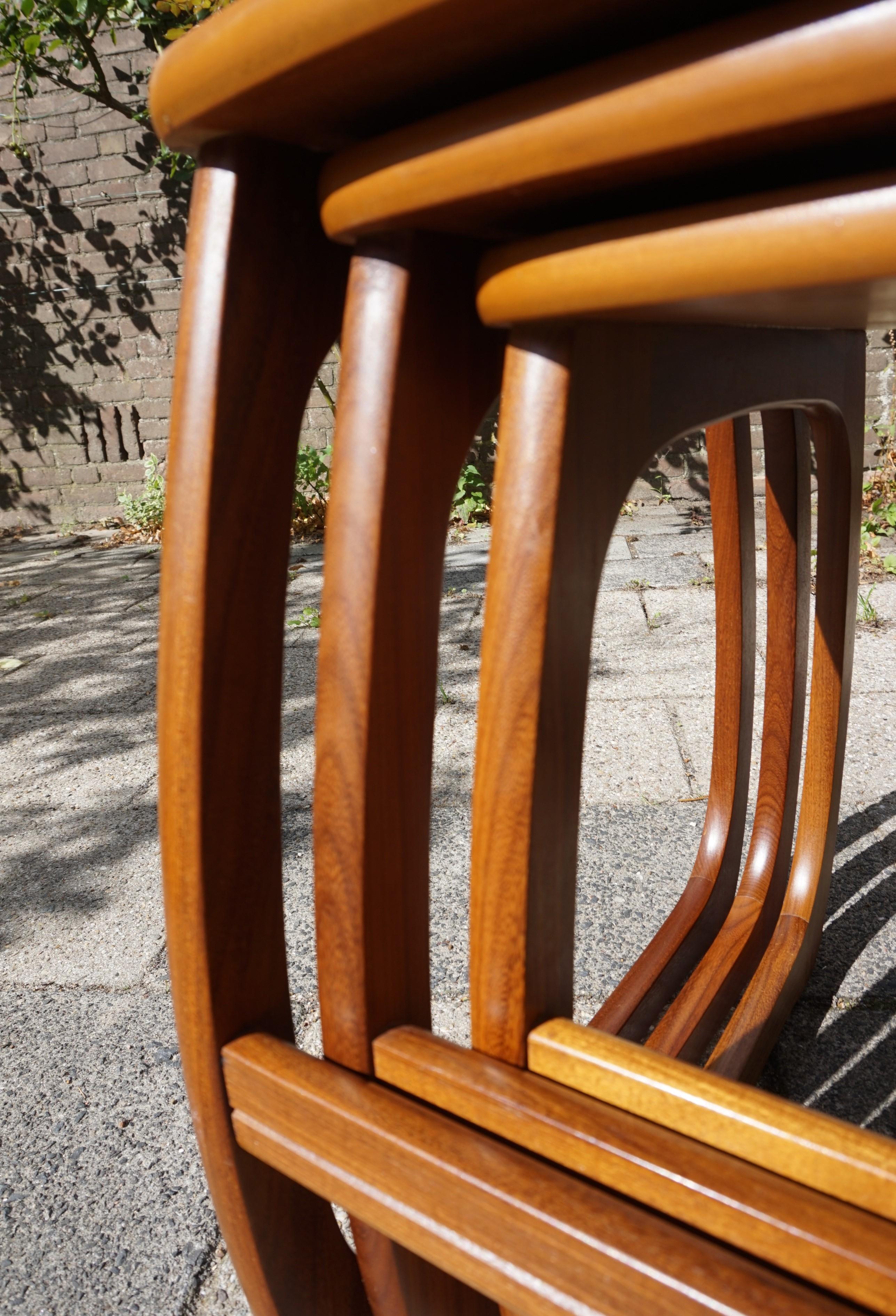 Stylish & Practical Mid-Century Modern Handmade Afrormosia Wood Nest of Tables 9