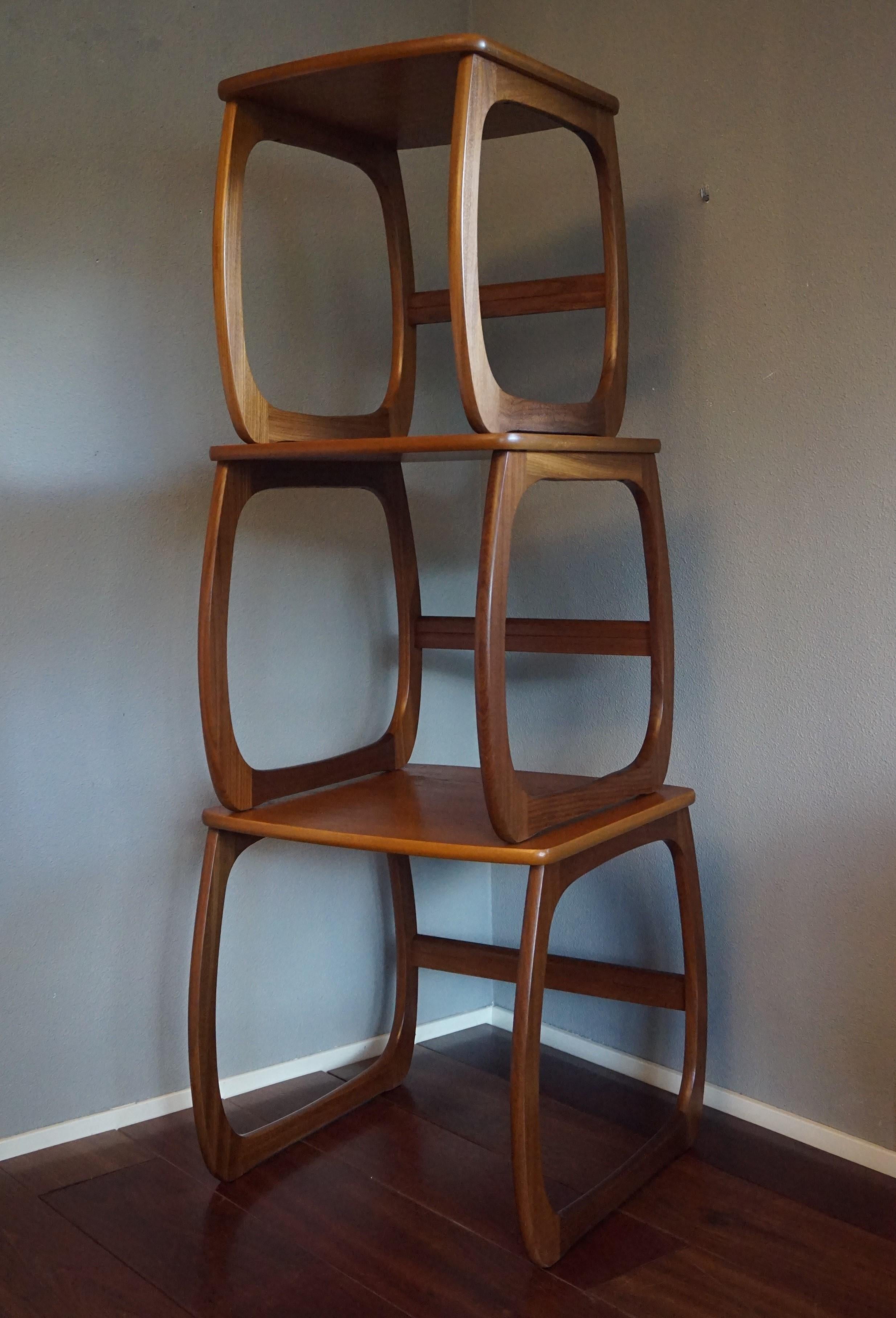 Stylish & Practical Mid-Century Modern Handmade Afrormosia Wood Nest of Tables 11
