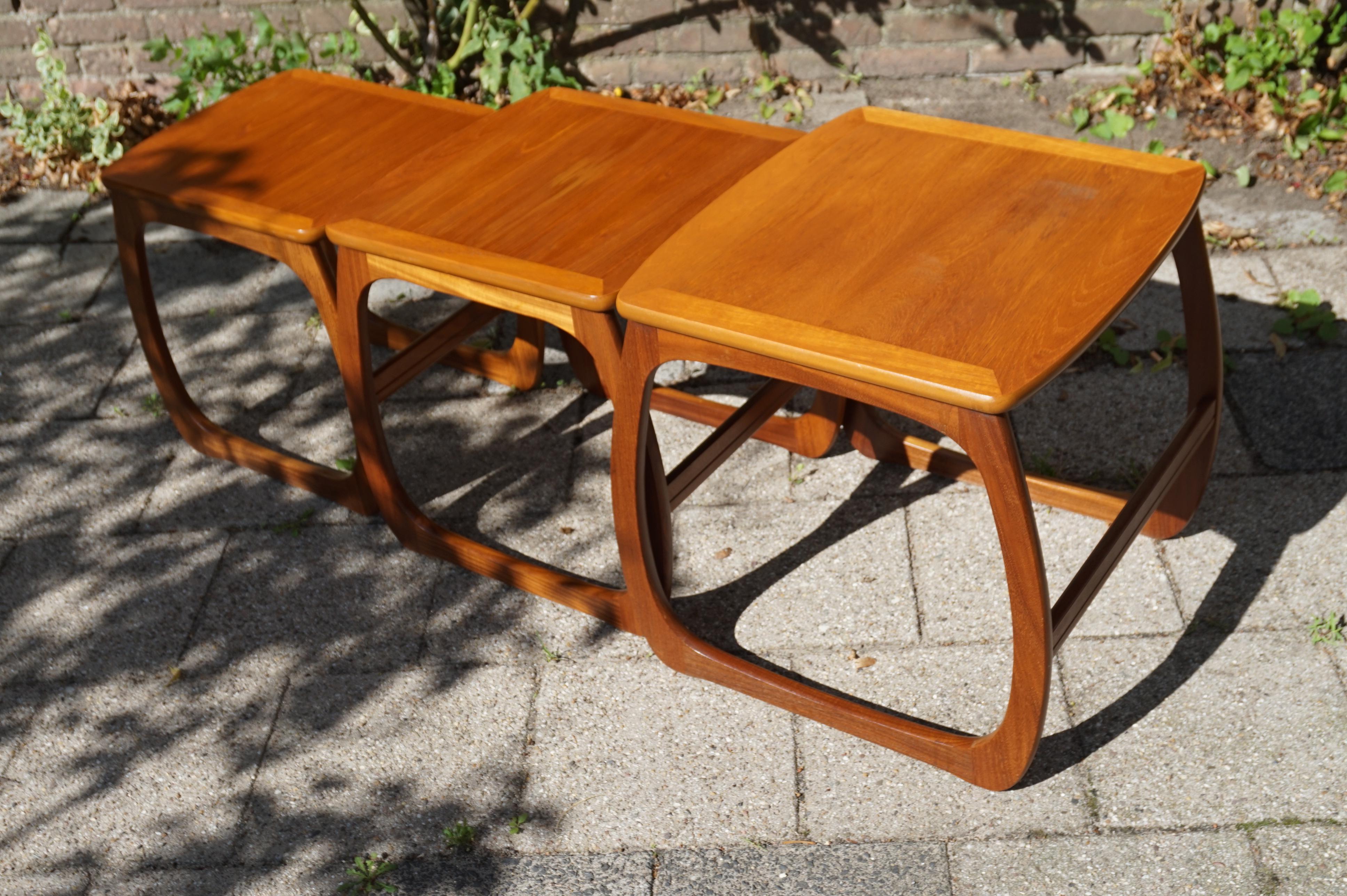 Stylish & Practical Mid-Century Modern Handmade Afrormosia Wood Nest of Tables For Sale 13