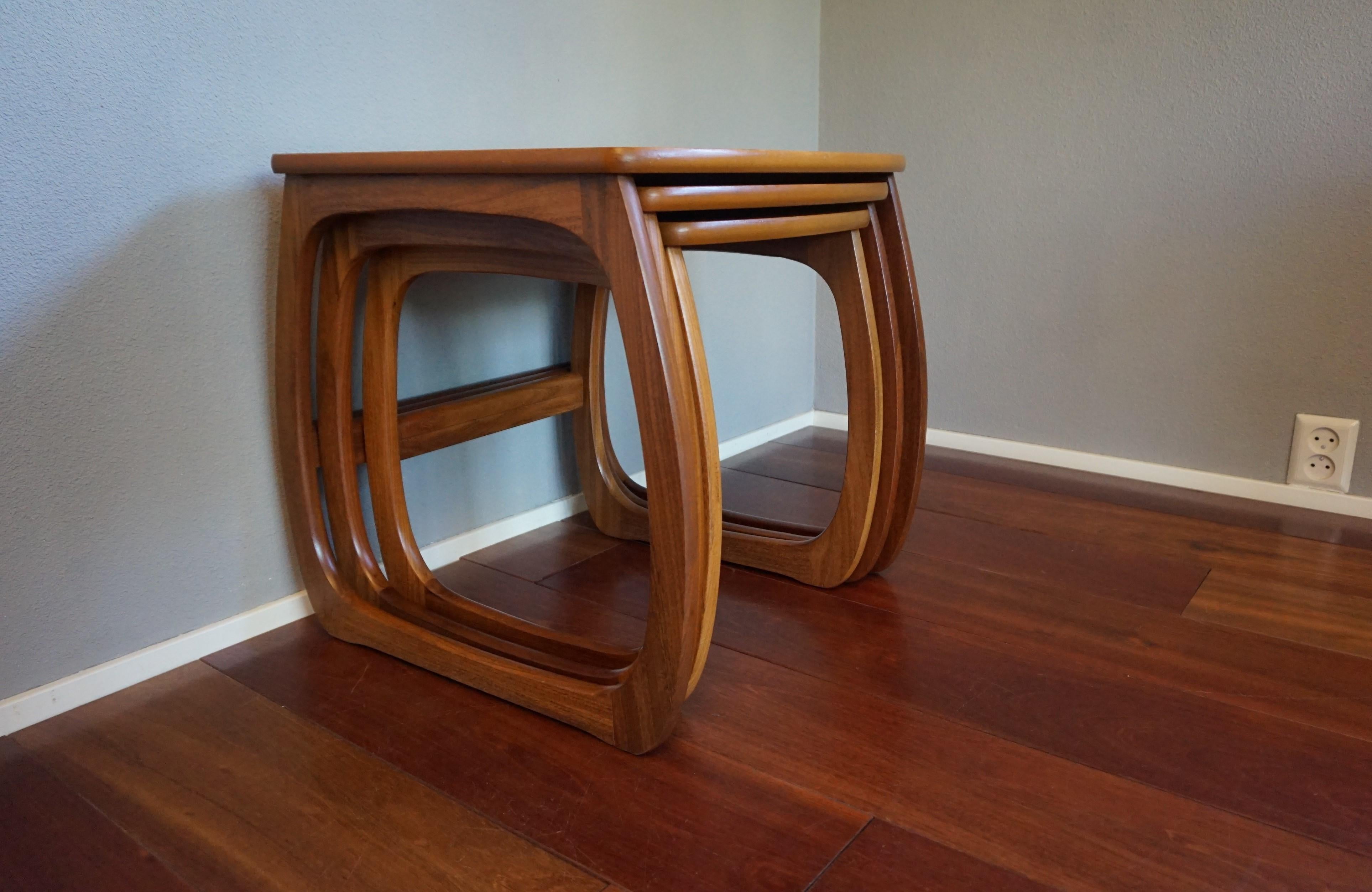 Hand-Crafted Stylish & Practical Mid-Century Modern Handmade Afrormosia Wood Nest of Tables For Sale