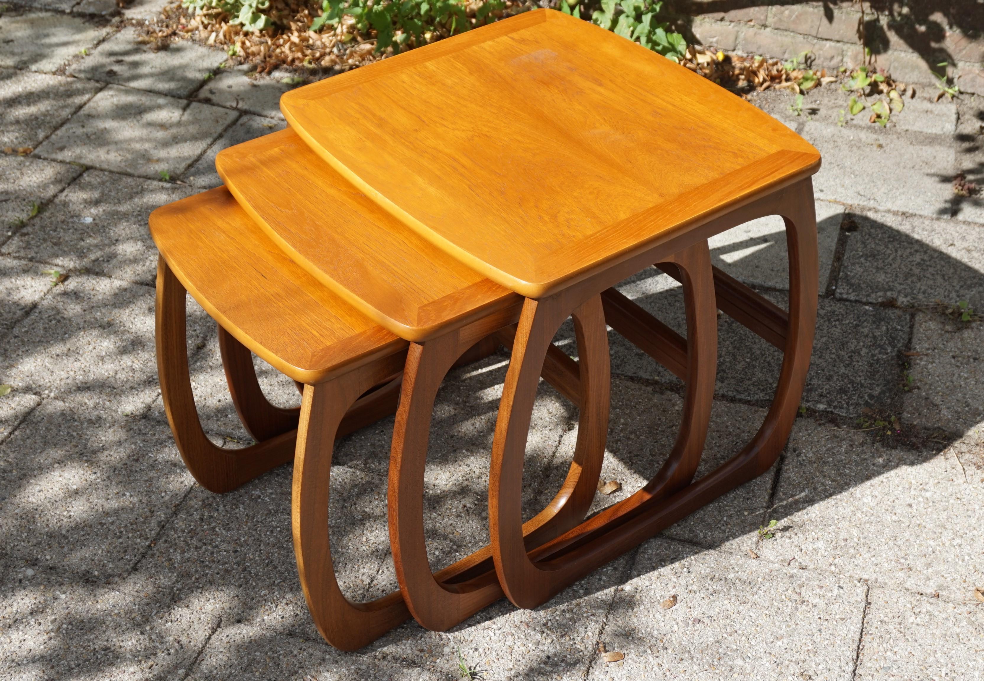 20th Century Stylish & Practical Mid-Century Modern Handmade Afrormosia Wood Nest of Tables For Sale
