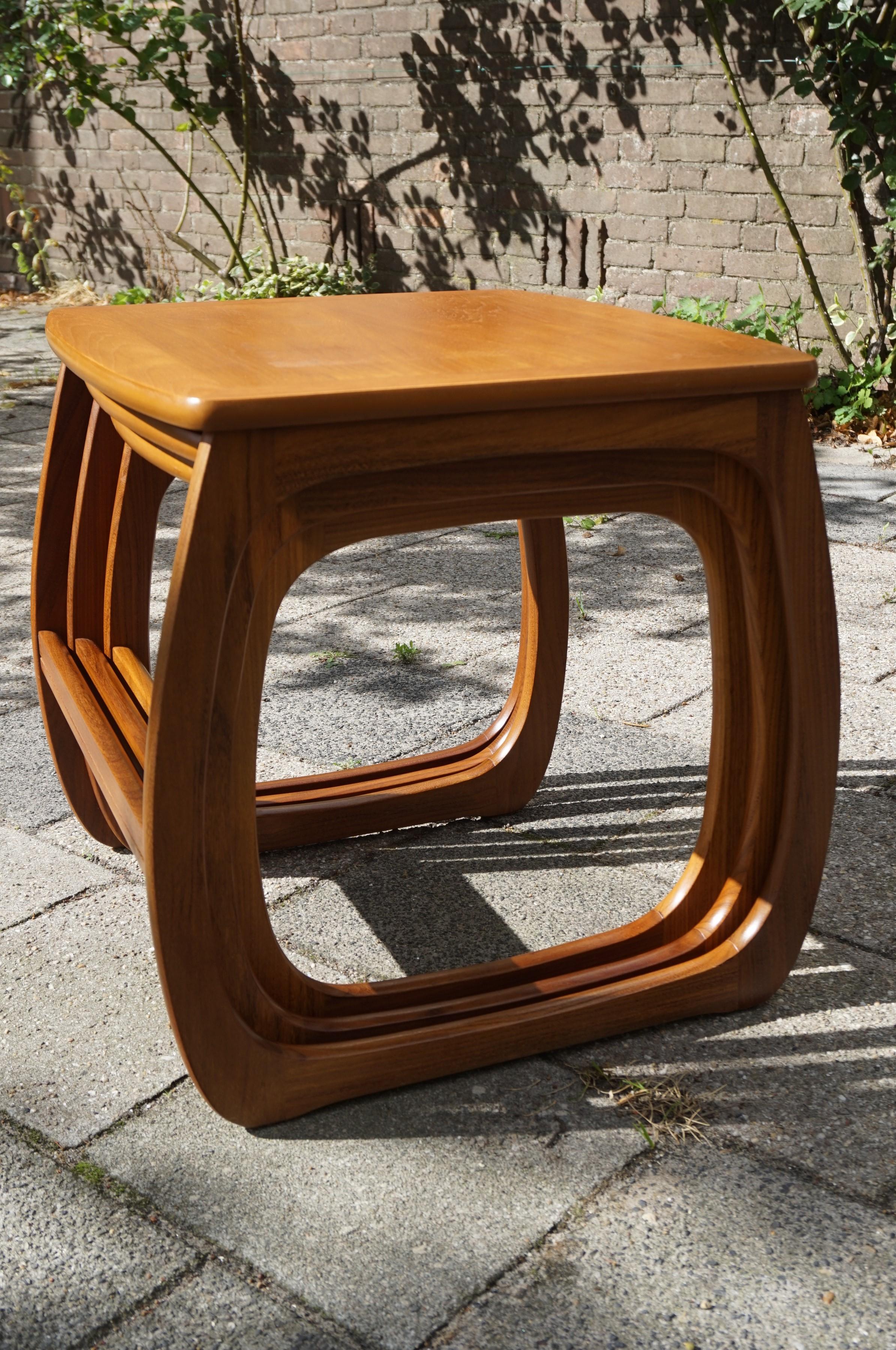 Stylish & Practical Mid-Century Modern Handmade Afrormosia Wood Nest of Tables For Sale 1
