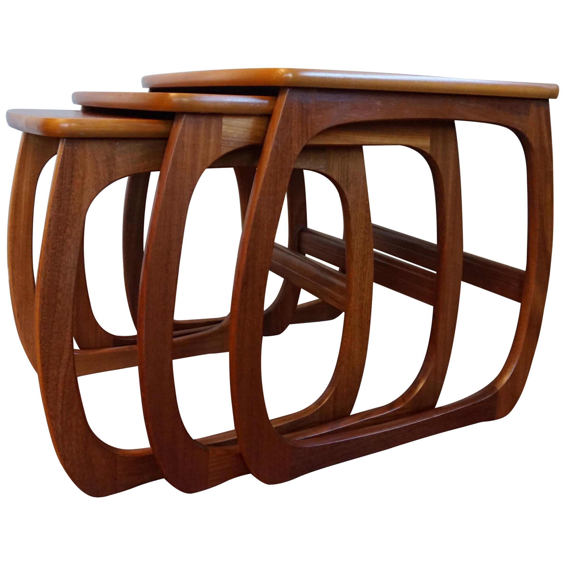 Stylish & Practical Mid-Century Modern Handmade Afrormosia Wood Nest of Tables