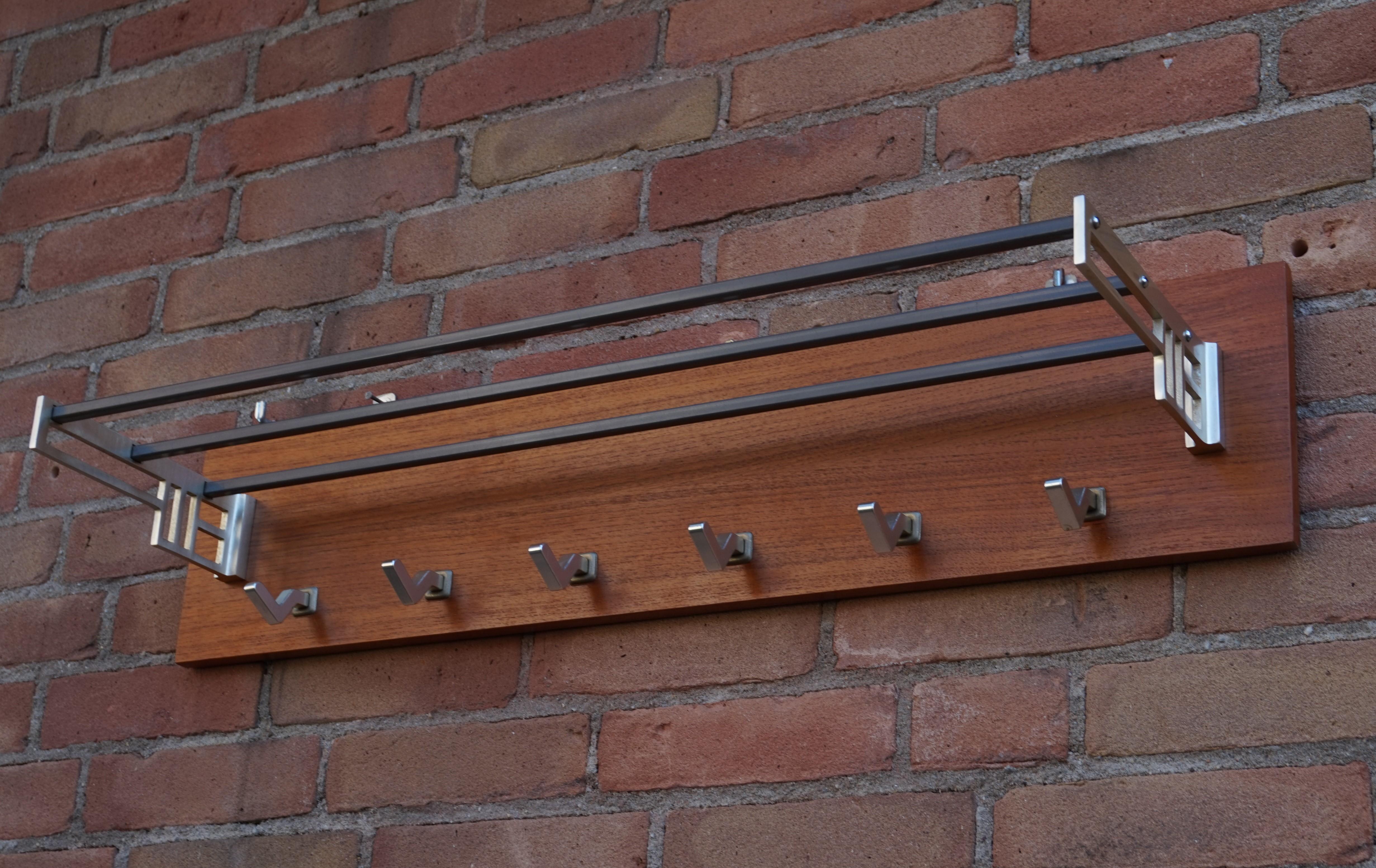 Stylish and Practical Mid-Century Modern Wood, Aluminum and Steel Wall Coat Rack 6