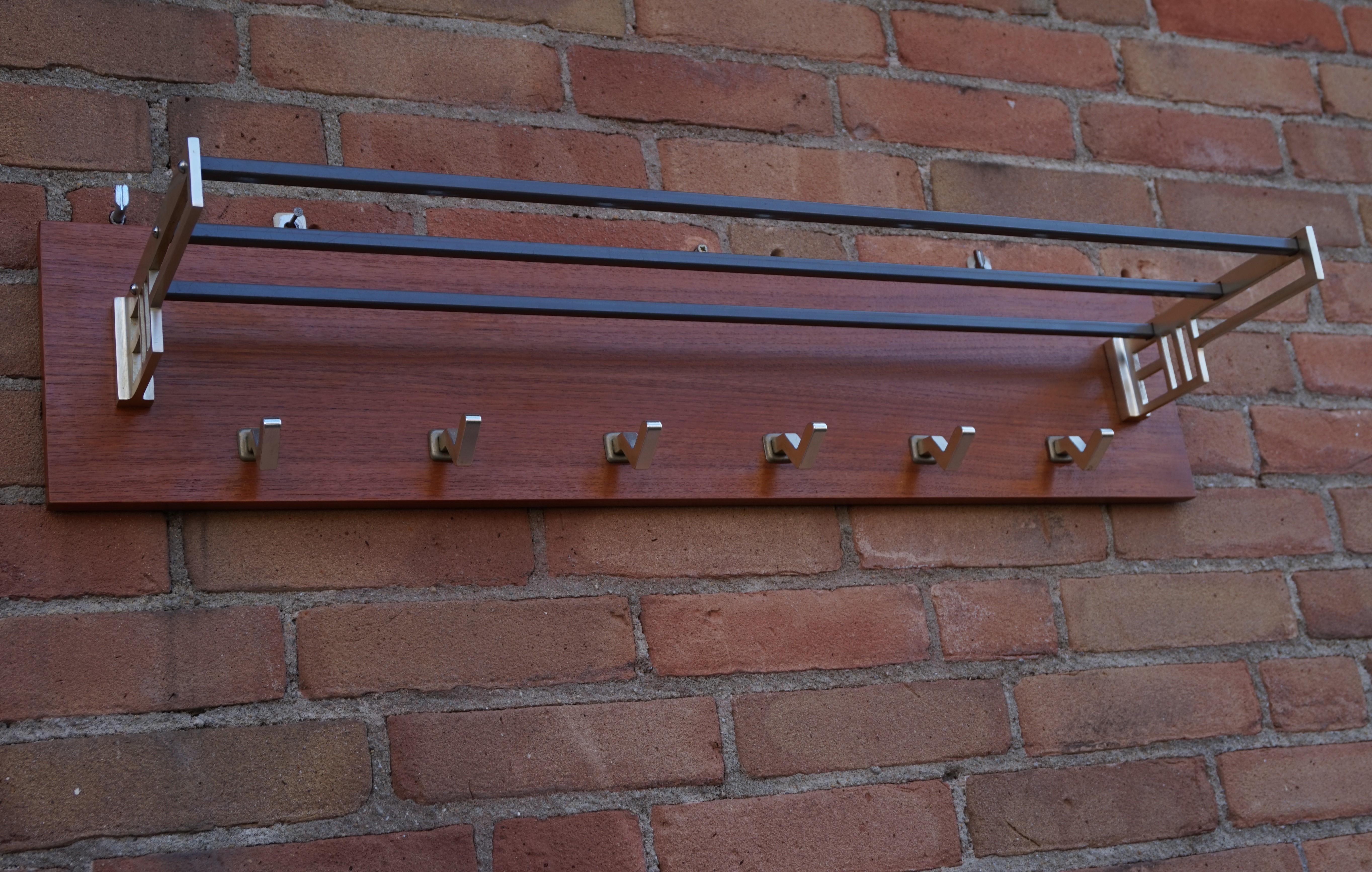 Hand-Crafted Stylish and Practical Mid-Century Modern Wood, Aluminum and Steel Wall Coat Rack