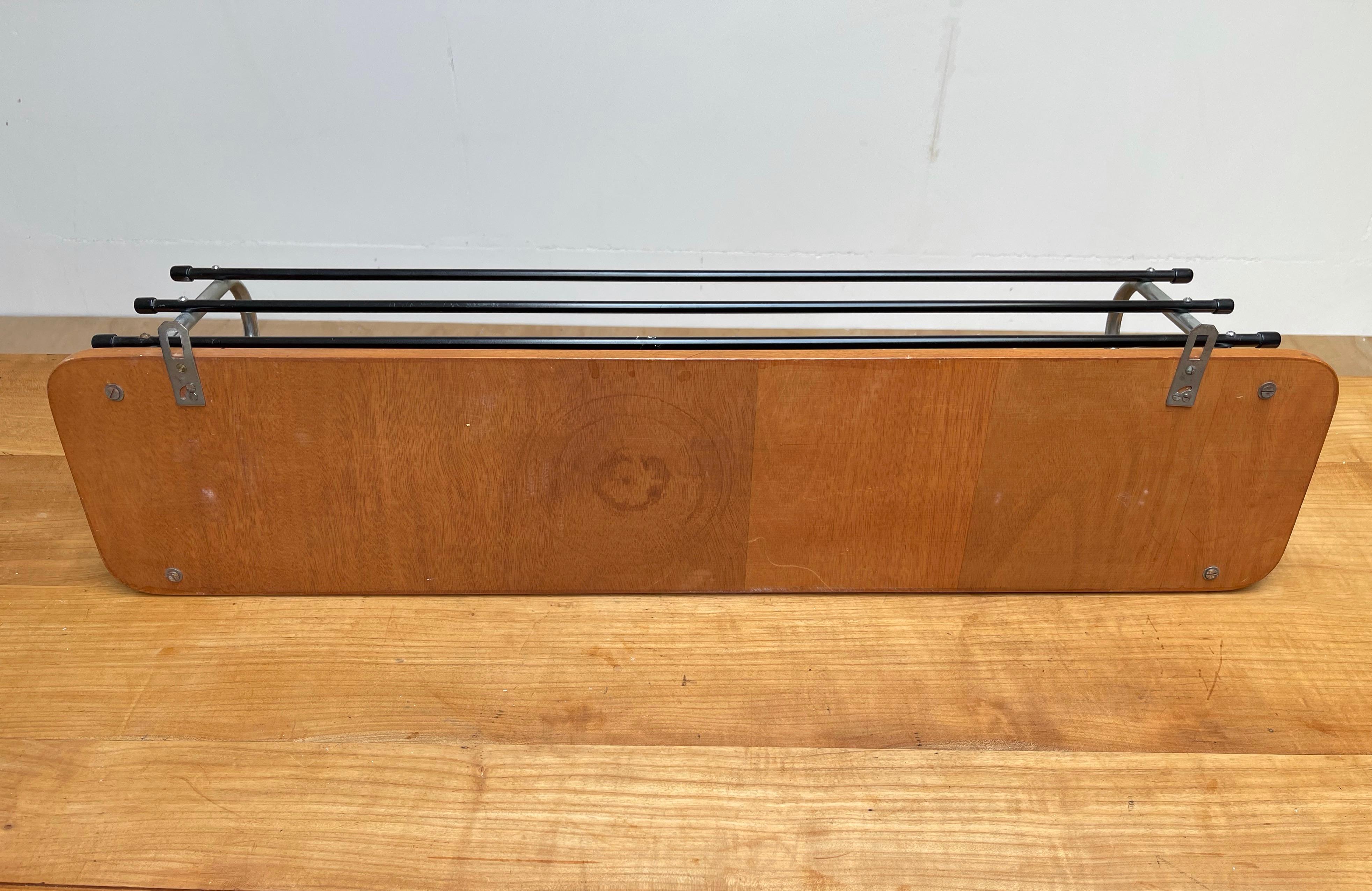 Stylish & Practical Mid-Century Modern Wood, Chrome and Blackened Wall Coat Rack For Sale 5