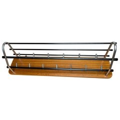 Stylish & Practical Mid-Century Modern Wood, Chrome and Blackened Wall Coat Rack