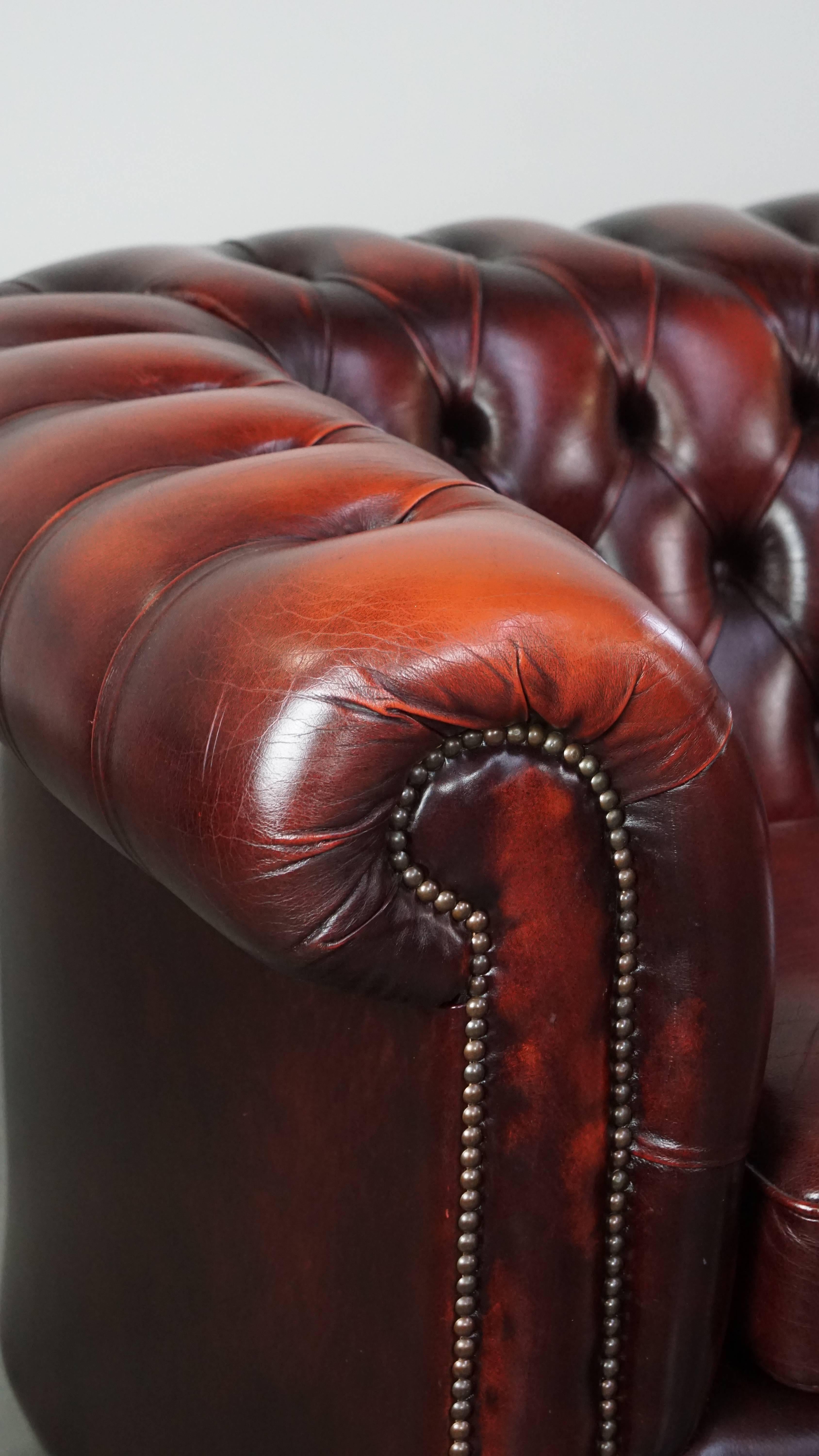 Magnifique canapé anglais chesterfield rouge à 2,5 places en cuir de vache en vente 5